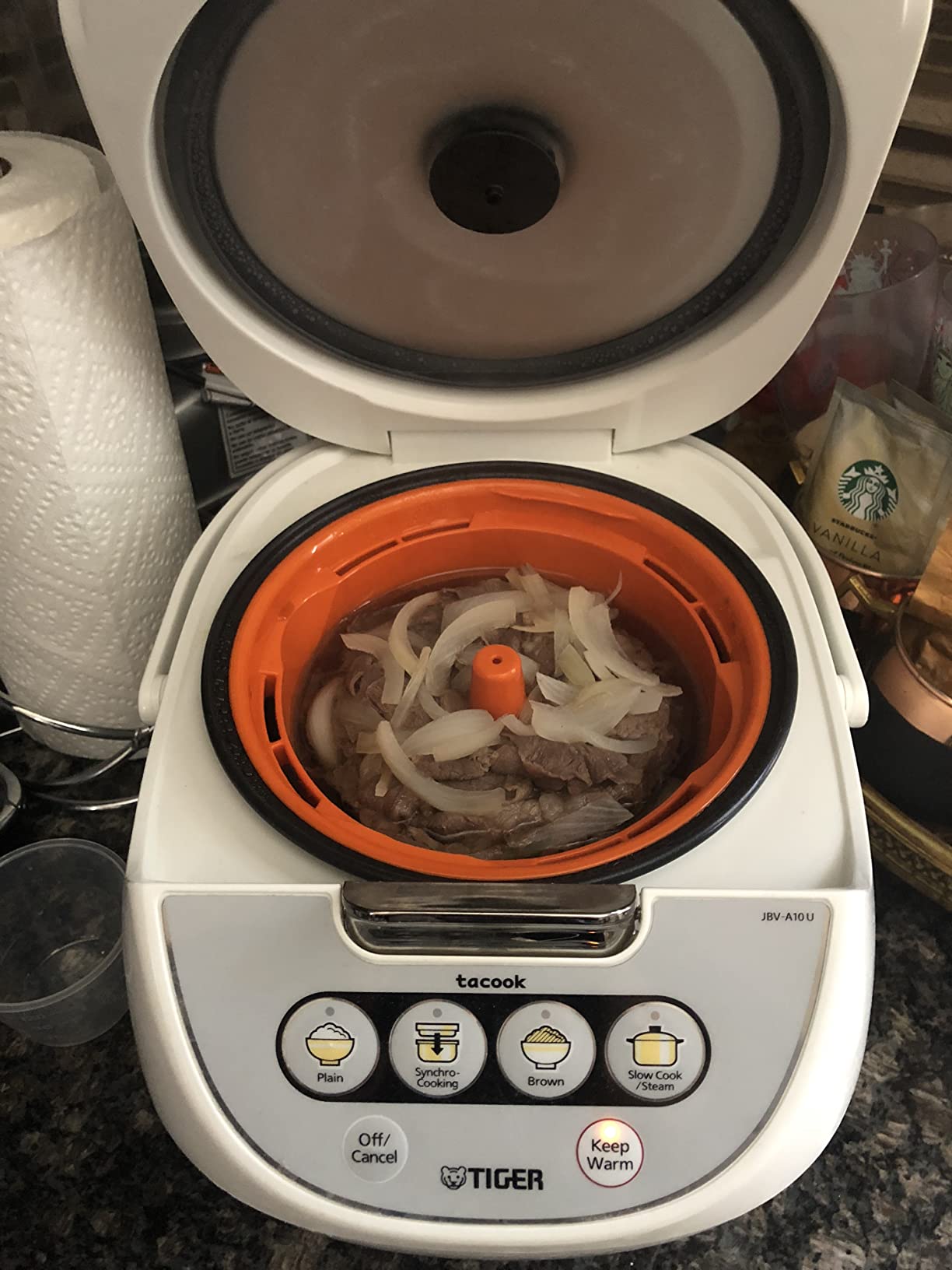 Tiger JBV-A10U 5.5-Cup (Uncooked) Micom Rice Cooker and Warmer with Tacook Food Steamer Cooking Tray Technology, White customer photo 2