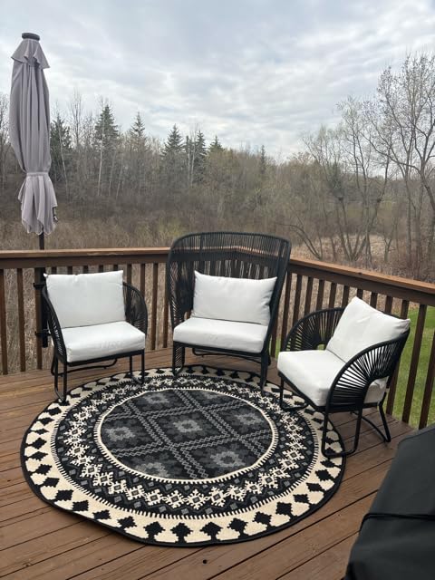SAFAVIEH Washable Rug Outdoor Veranda Collection - 8' x 11', Black & Cream, Non-Shedding & Easy to Clean, Ideal for Patio, Backyard, Mudroom (VER099-0421) customer photo 2