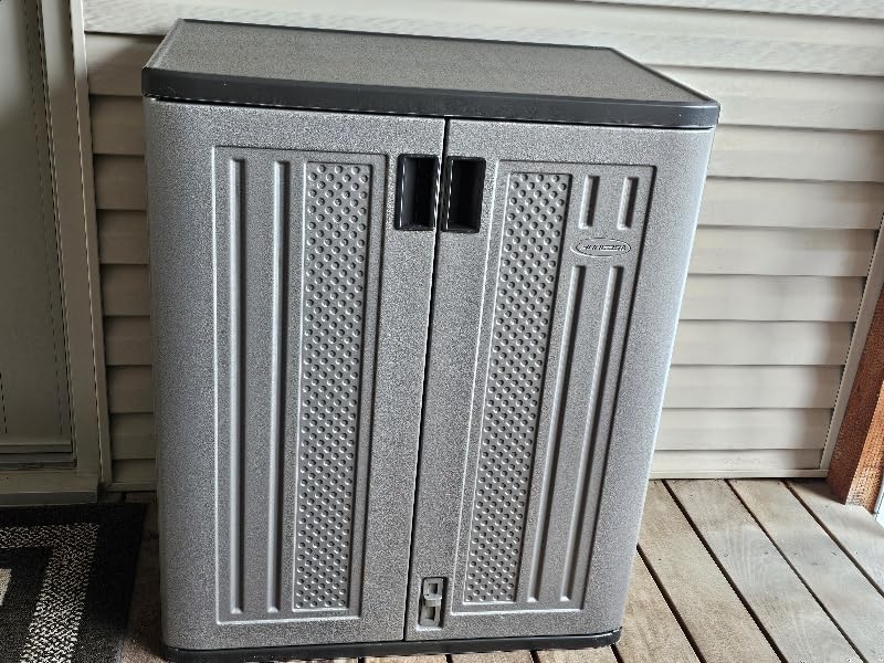 Suncast Base Storage Cabinet for Garage Organization - 9 Cu. Ft. Lockable 2-Shelf Organizer for Garage Organization, Multi-Wall Resin Construction, Platinum customer photo 1
