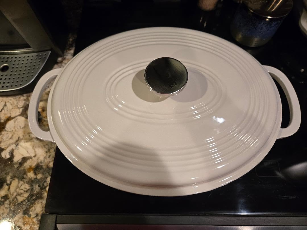 Lodge 7 Quart Enameled Cast Iron Oval Dutch Oven with Lid - Dual Handles - Oven Safe up to 500 F or on Stovetop - Use to Marinate, Cook, Bake, Refrigerate and Serve - Oyster White customer photo 1