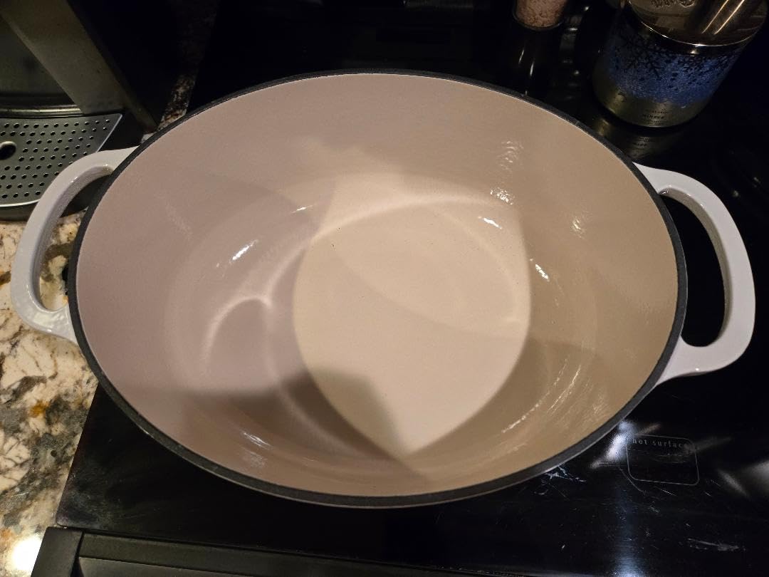Lodge 7 Quart Enameled Cast Iron Oval Dutch Oven with Lid - Dual Handles - Oven Safe up to 500 F or on Stovetop - Use to Marinate, Cook, Bake, Refrigerate and Serve - Oyster White customer photo 2