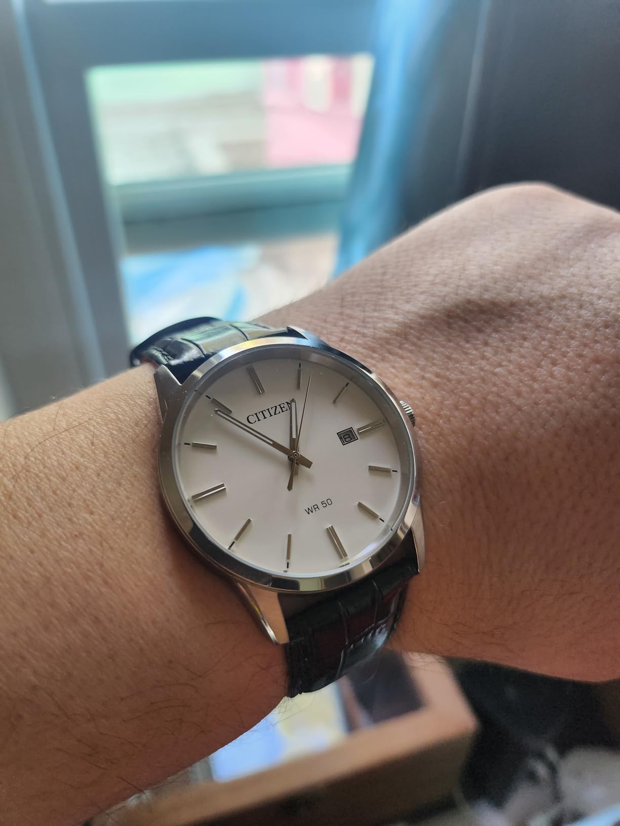 Citizen Quartz Mens Watch, Stainless Steel with Leather Strap, Casual customer photo 2