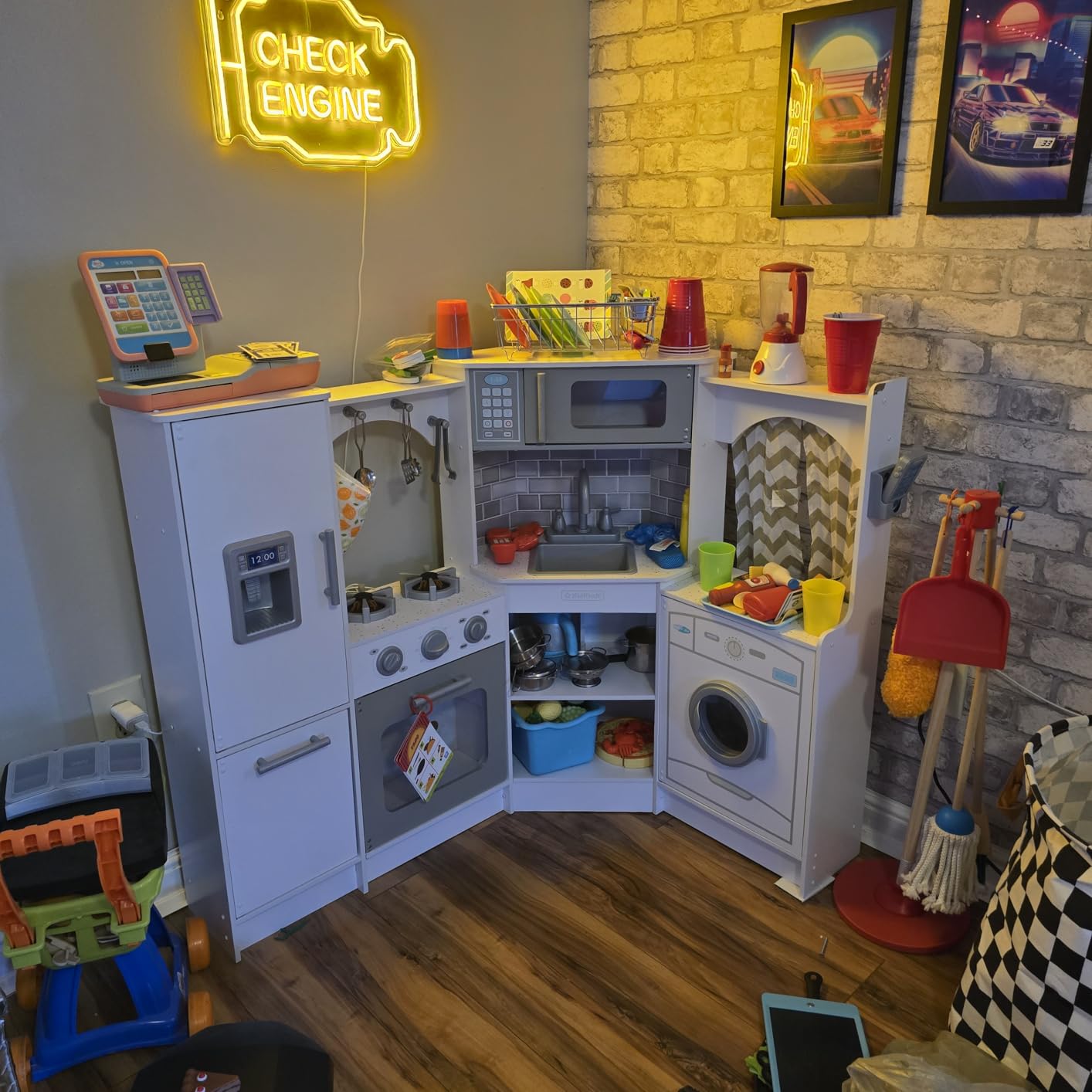 KidKraft Ultimate Corner Wooden Play Kitchen with Lights & Sounds, Play Phone and Curtains, Espresso, Gift for Ages 3+ customer photo 2