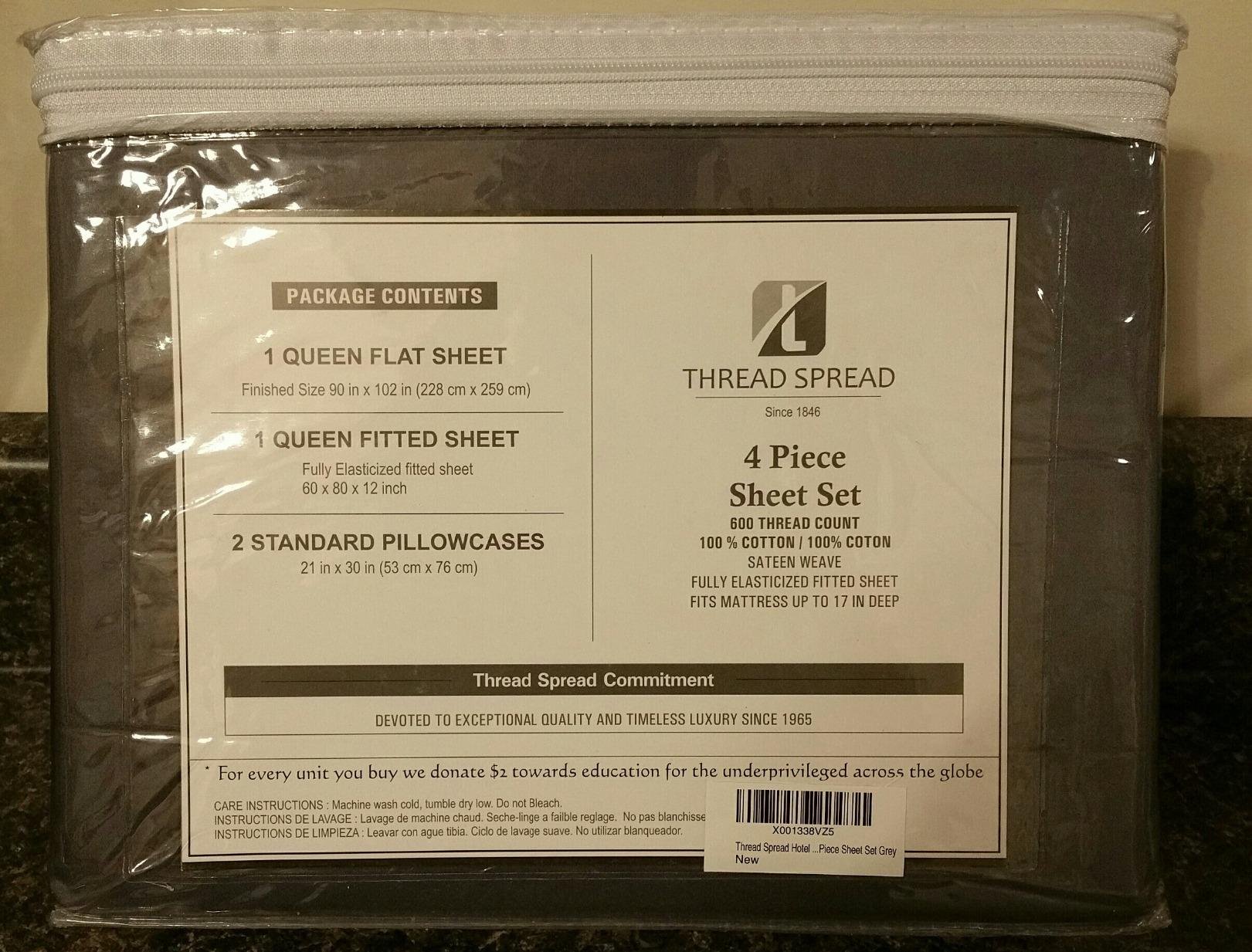 THREAD SPREAD 100% Egyptian Cotton Sheets Queen Size - 600 Series Bliss Collection Sheet Set Queen, Luxury Sheets Queen Size (4 PC, White), Soft, Deep Pocket Sheet, Fits Mattress Upto 18