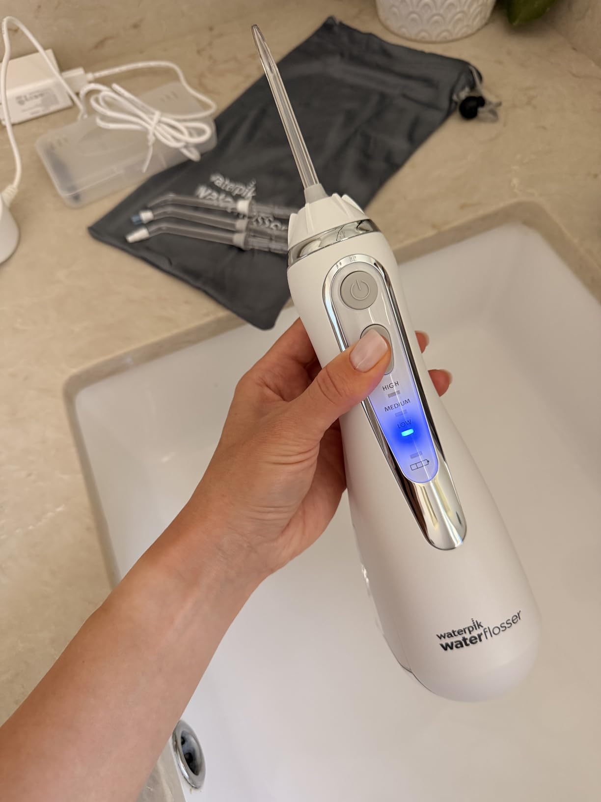Waterpik Cordless Advanced 2.0 Water Flosser For Teeth, Gums, Braces, Dental Care With Travel Bag and 4 Tips, ADA Accepted, Rechargeable, Portable, and Waterproof, White WP-580 customer photo 2