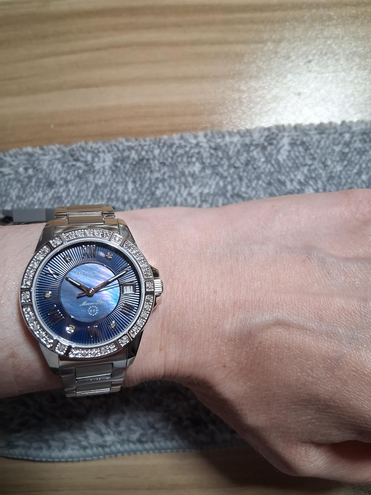 Bulova Ladies' Marine Star 'Series L' 3-Hand Day Date Quartz Diamond Watch, Sapphire Crystal, 100M Water Resistant customer photo 1