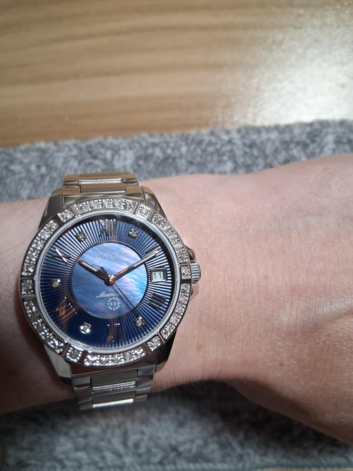 Bulova Ladies' Marine Star 'Series L' 3-Hand Day Date Quartz Diamond Watch, Sapphire Crystal, 100M Water Resistant customer photo 2