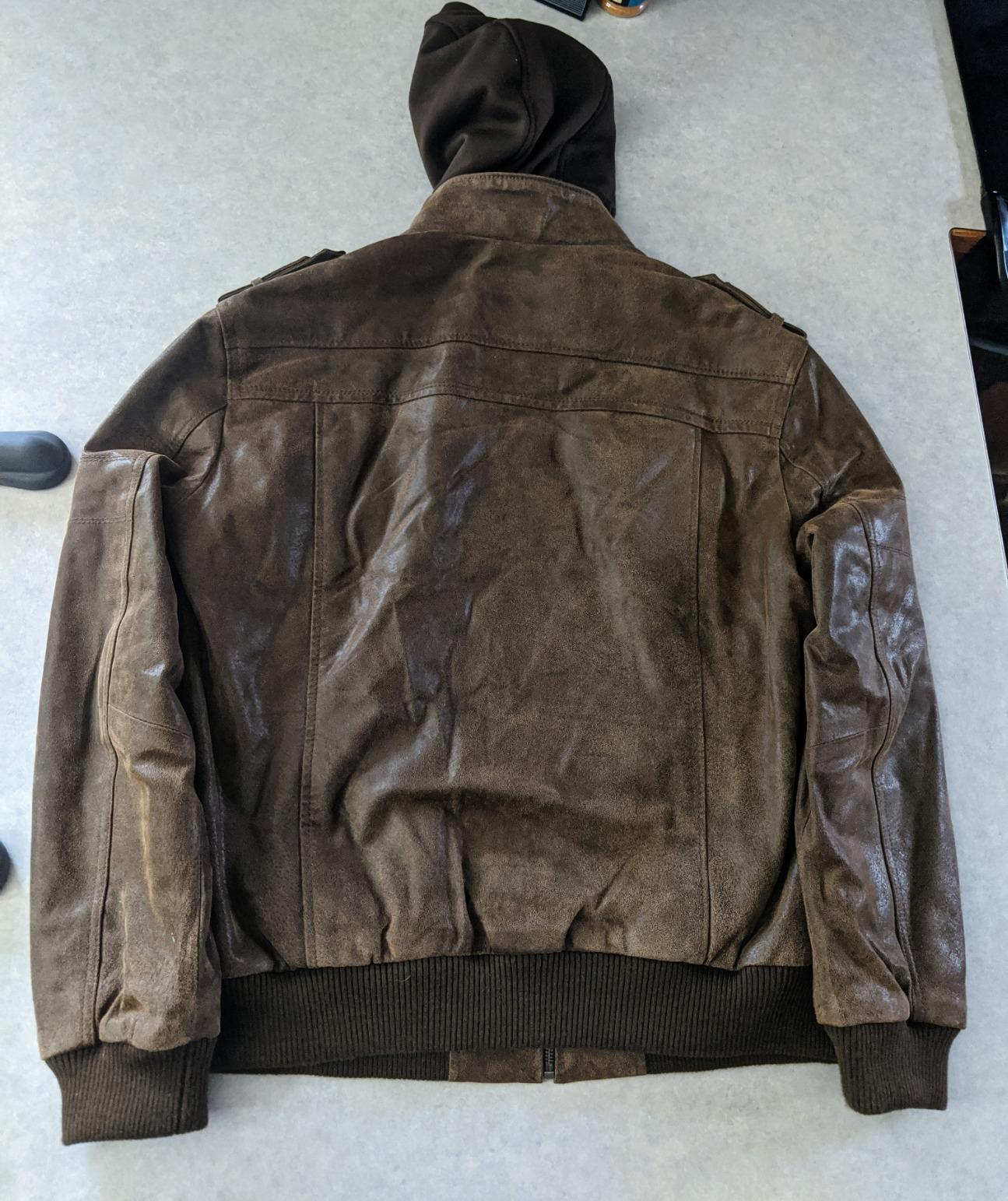 FLAVOR Men Brown Leather Motorcycle Jacket with Removable Hood customer photo 1