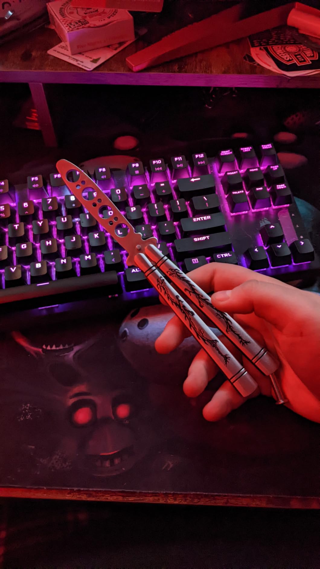 VORNNEX Practice Butterfly Knife Trainer with Sure Spring Latch, Full Stainless Steel Black Dull Balisong, Unsharpened Butterfly Knives Comb for CSGO Training (Silver) customer photo 2
