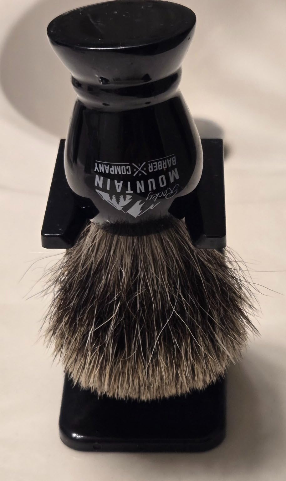 Shaving Brush with Stand - Rocky Mountain Barber Pure 100% Best Badger Hair Barber Grade with Black Heavy Duty All-Resin Handle and Oversized Bristle Head customer photo 2