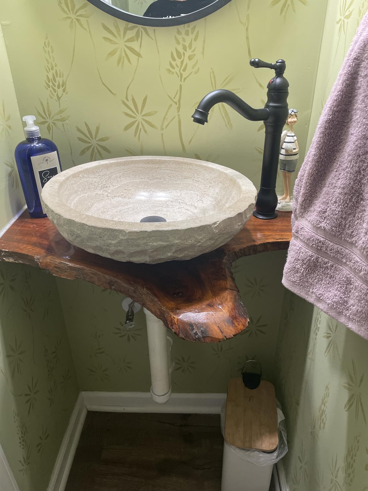 Oval Travertine Vessel Sink - Natural Stone Wash Basin, Hand-Carved Bathroom Sink with Chiseled Exterior & Polished Interior, Above Counter Vanity Basin customer photo 1