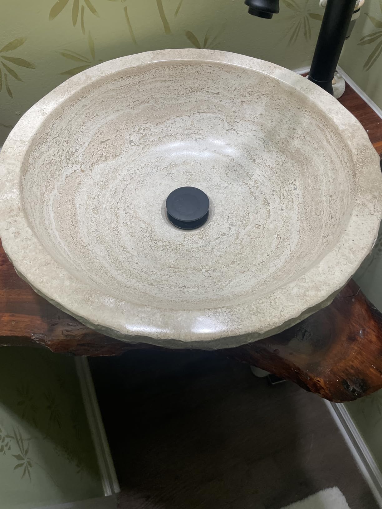 Oval Travertine Vessel Sink - Natural Stone Wash Basin, Hand-Carved Bathroom Sink with Chiseled Exterior & Polished Interior, Above Counter Vanity Basin customer photo 2
