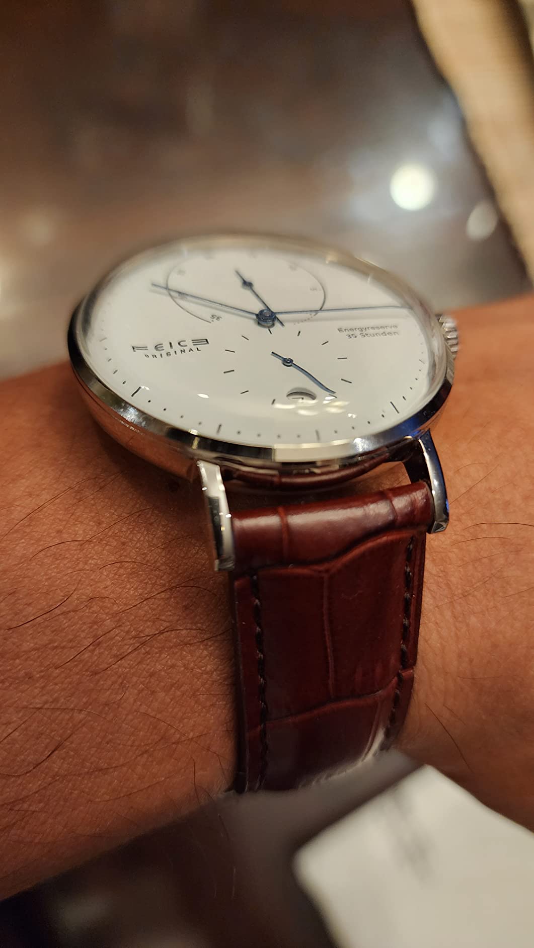 FEICE Bauhaus Mechanical Watch Men's Analog Waterproof Automatic Casual Dress Watches with Domed Mirror Leather Bands Date - FM202 customer photo 2