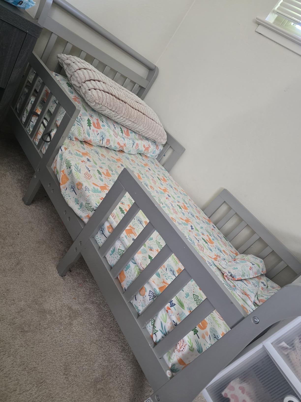 Dream On Me Emma 3-in-1 Convertible Wooden Toddler Bed in Steel Grey, Baby Safety Alliance Certified, Low-to-Floor Design, Solid Pinewood with Safety Rails customer photo 2