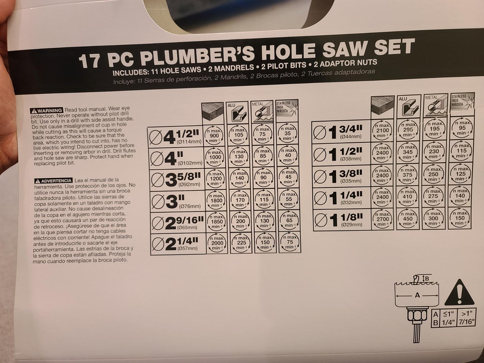 Diablo Bi-Metal Hole Saw Set for Plumbers - Fits with Snap-Lock Plus Mandrel System - 11 Saw Cups, 2 Pilot Bits, 2 Adaptor Nuts - DHS17SPL customer photo 1