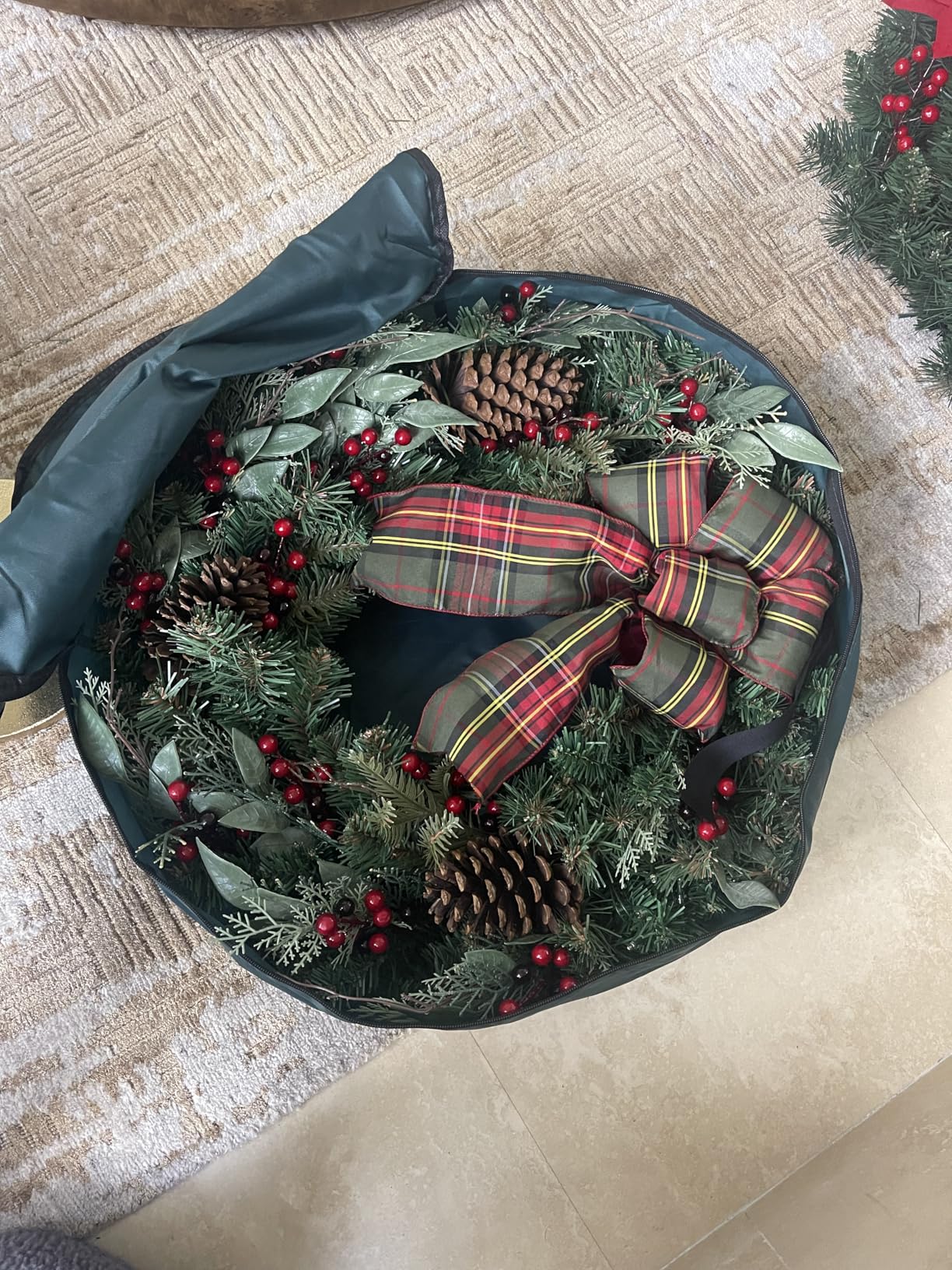 ZOBER 2 Pack Oxford Christmas Wreath Storage Container 30 Inch - Wreath Bag for Artificial Wreaths Box - Waterproof Fabric, Dual Zippered Wreaths Storage Bag With Strong Durable Handles - Red customer photo 2