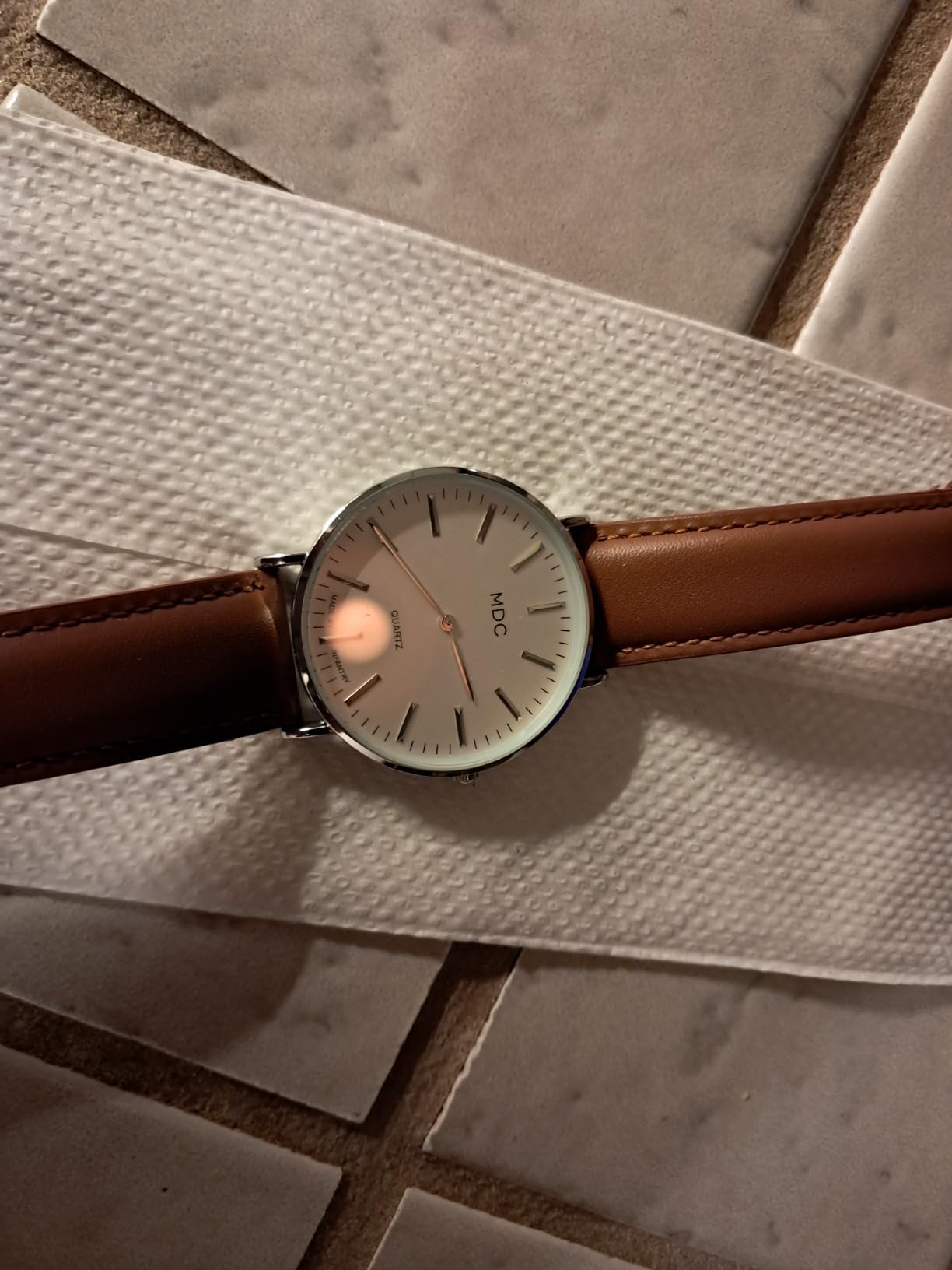 MDC Mens Minimalist Watch - 6.5mm Ultra Thin Business Casual Wrist Watches for Men, Big Face Analog Quartz Watch with Brown Leather Band customer photo 2