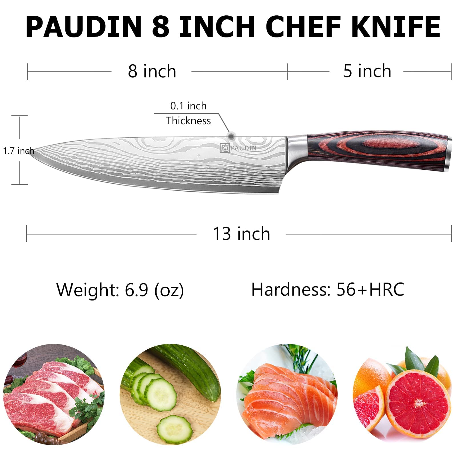 PAUDIN Chef Knife, 8 Inch High Carbon Stainless Steel Sharp Kitchen Knife with Ergonomic Handle, Gift Box for Family & Restaurant customer photo 2