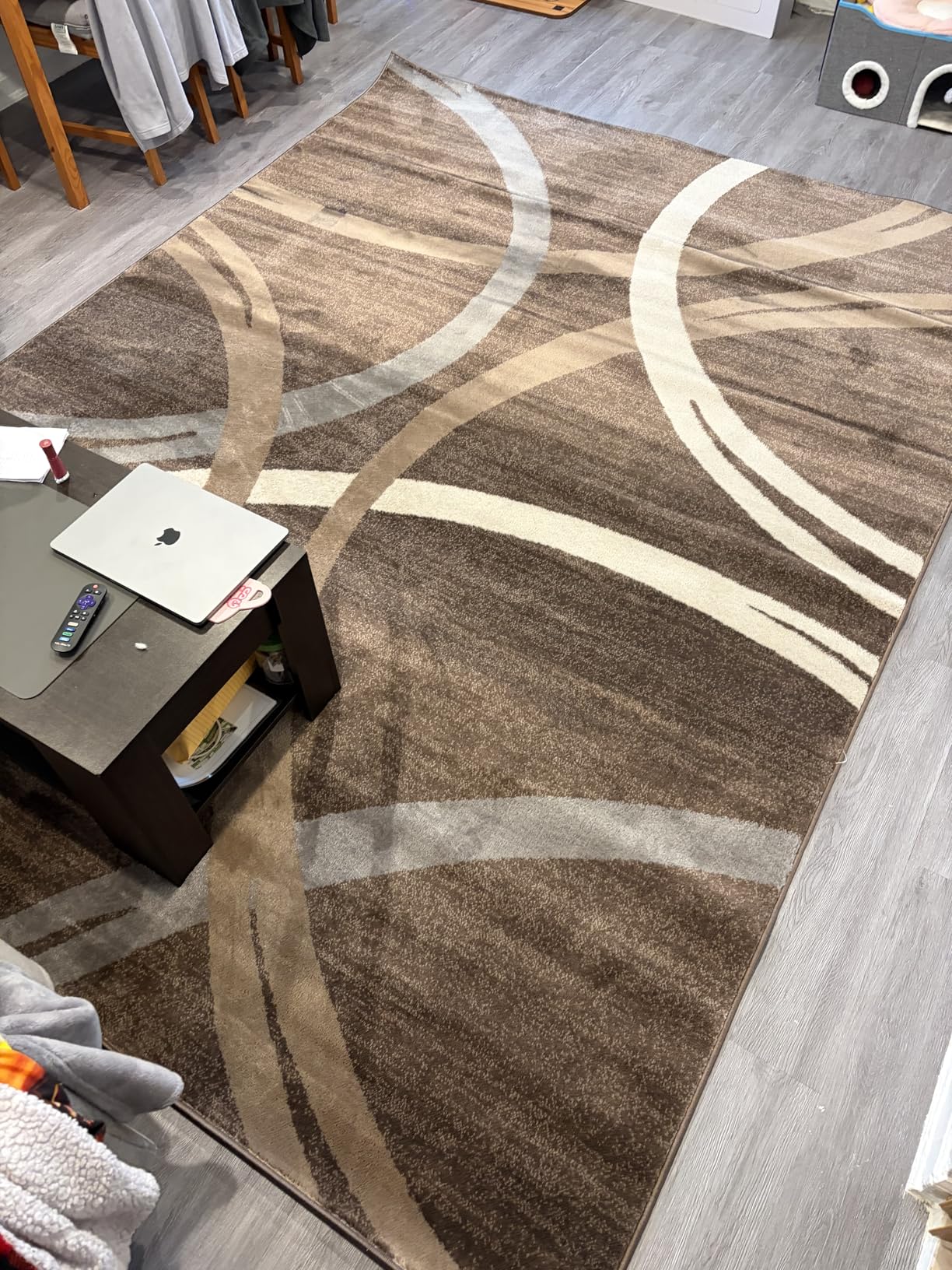 Rugshop Wavy Circles Design Area Rug, Fade-Resistant Carpet for Living Room, Dining Room, or Bedroom, Gray, 5'3