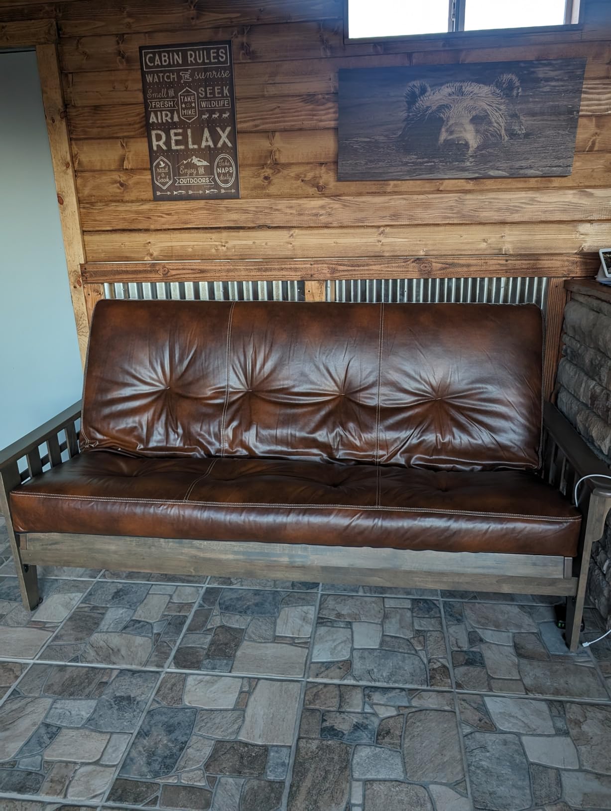 Kodiak Furniture Tucson Full Size Futon Set in Rustic Walnut Finish, Suede Navy customer photo 2