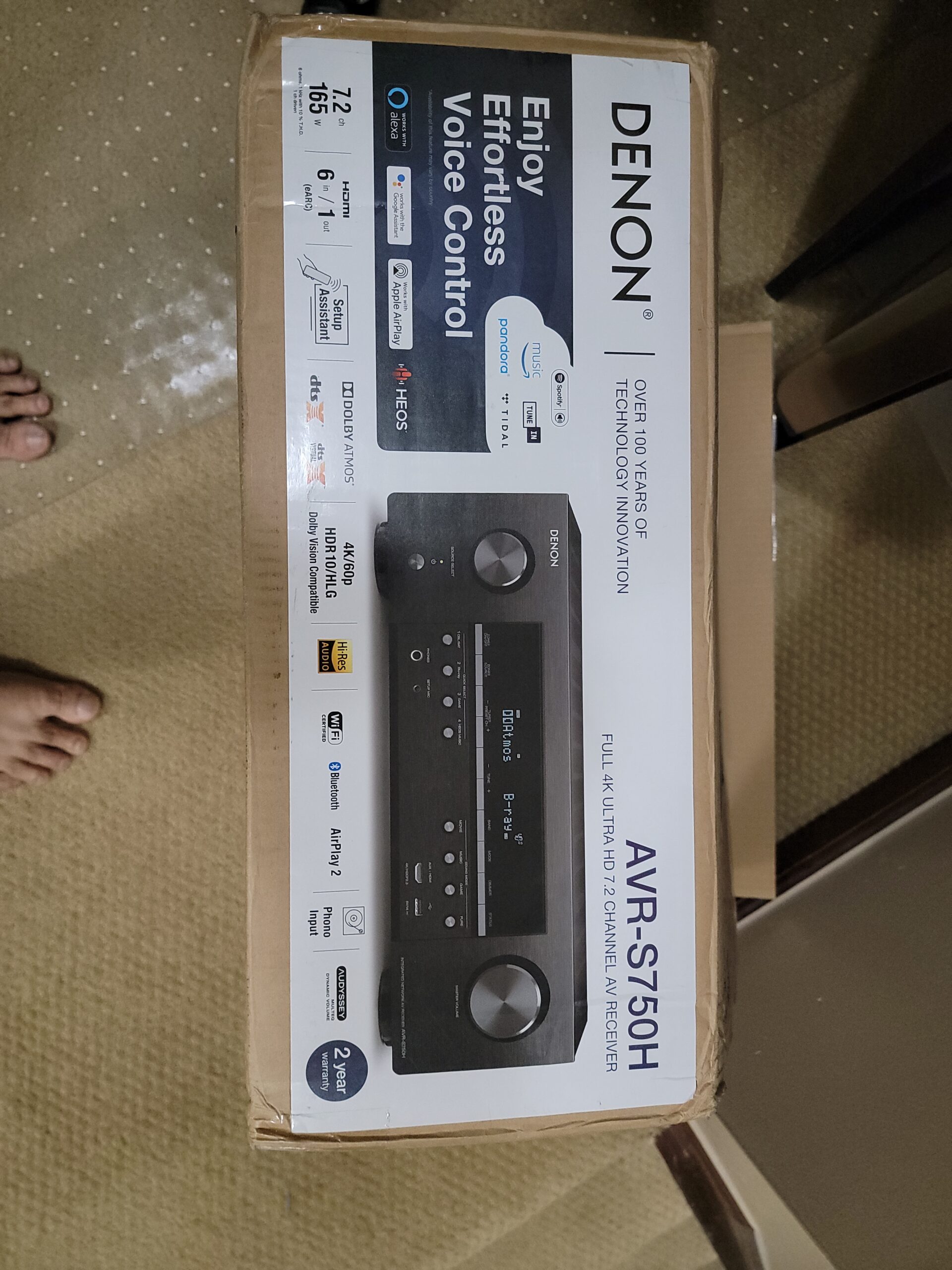 Denon AVR-S750H Receiver, 7.2 Channel (165W x 7) - 4K Ultra HD Home Theater, eARC, Dolby Atmos, DTS/Virtual Height Elevation, Alexa + HEOS customer photo 1