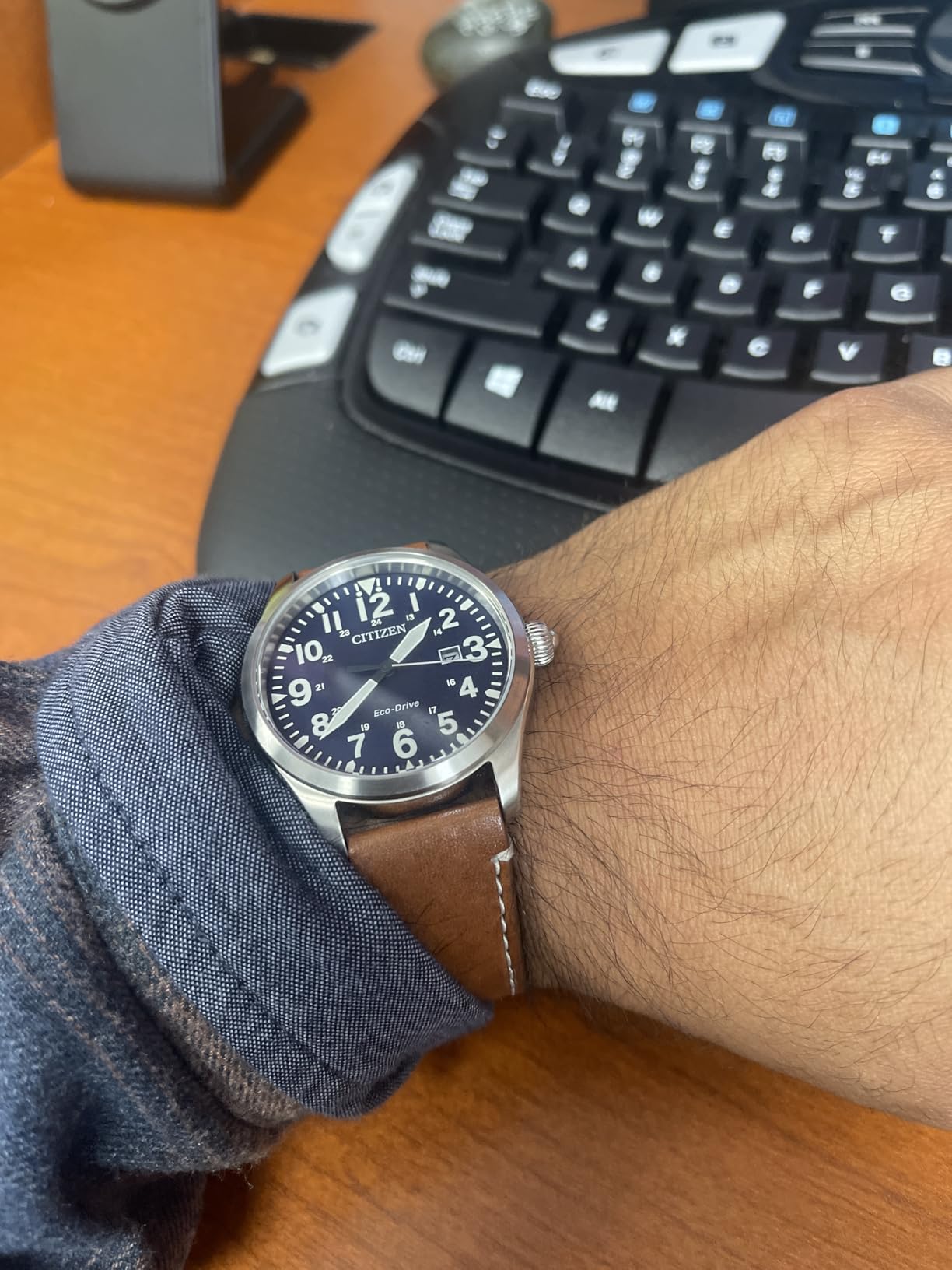 Citizen Men's Sport Casual Garrison 3-Hand Date Eco-Drive Leather Strap Watch, Arabic Markers, Stainless Steel, Field Watch customer photo 1