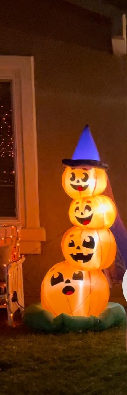Joiedomi 6 FT Halloween Inflatables Outdoor Decorations, Blow Up Yard Decorations Inflatable Pumpkins with Witch Hat with Build-in LEDs customer photo 2