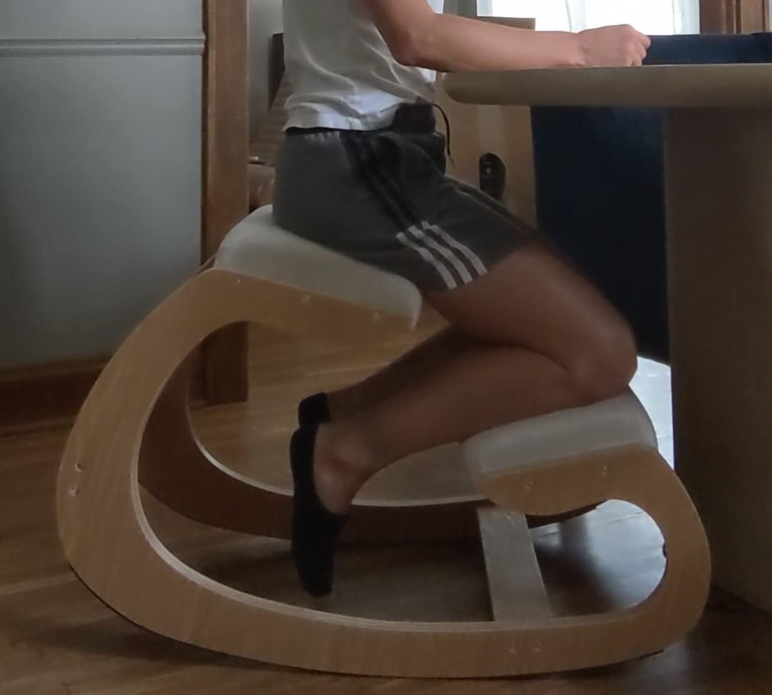 Predawn Adjustable Ergonomic Kneeling Chair - Custom Height Rocking Posture Stool with Thick Cushions, Solid Wood Frame, Knee Support Seat for Adults, Office or Meditation Use (White Oak) customer photo 2