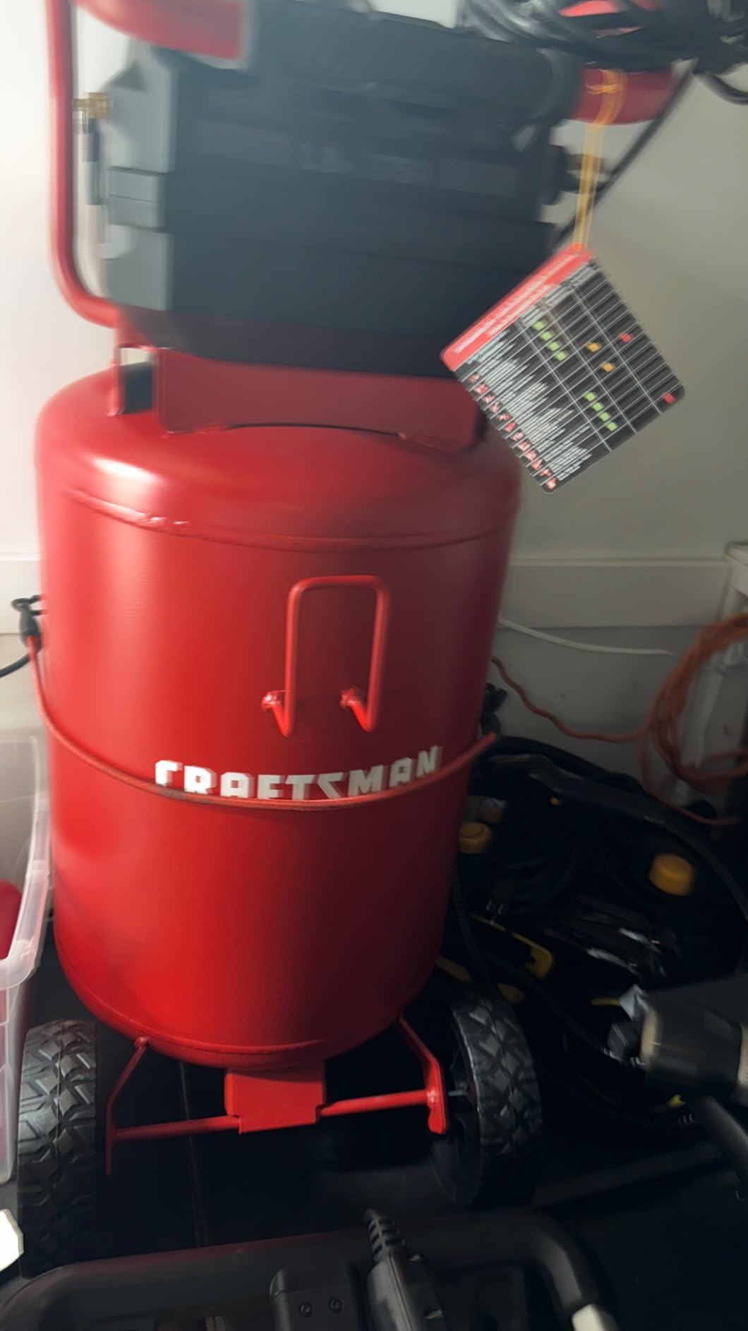Craftsman Air Compressor, 20 Gallon Oil-Free 1.8 HP Max 175 PSI Pressure Two Quick Couplers Big Capacity, Red- CMXECXA0232043 customer photo 1