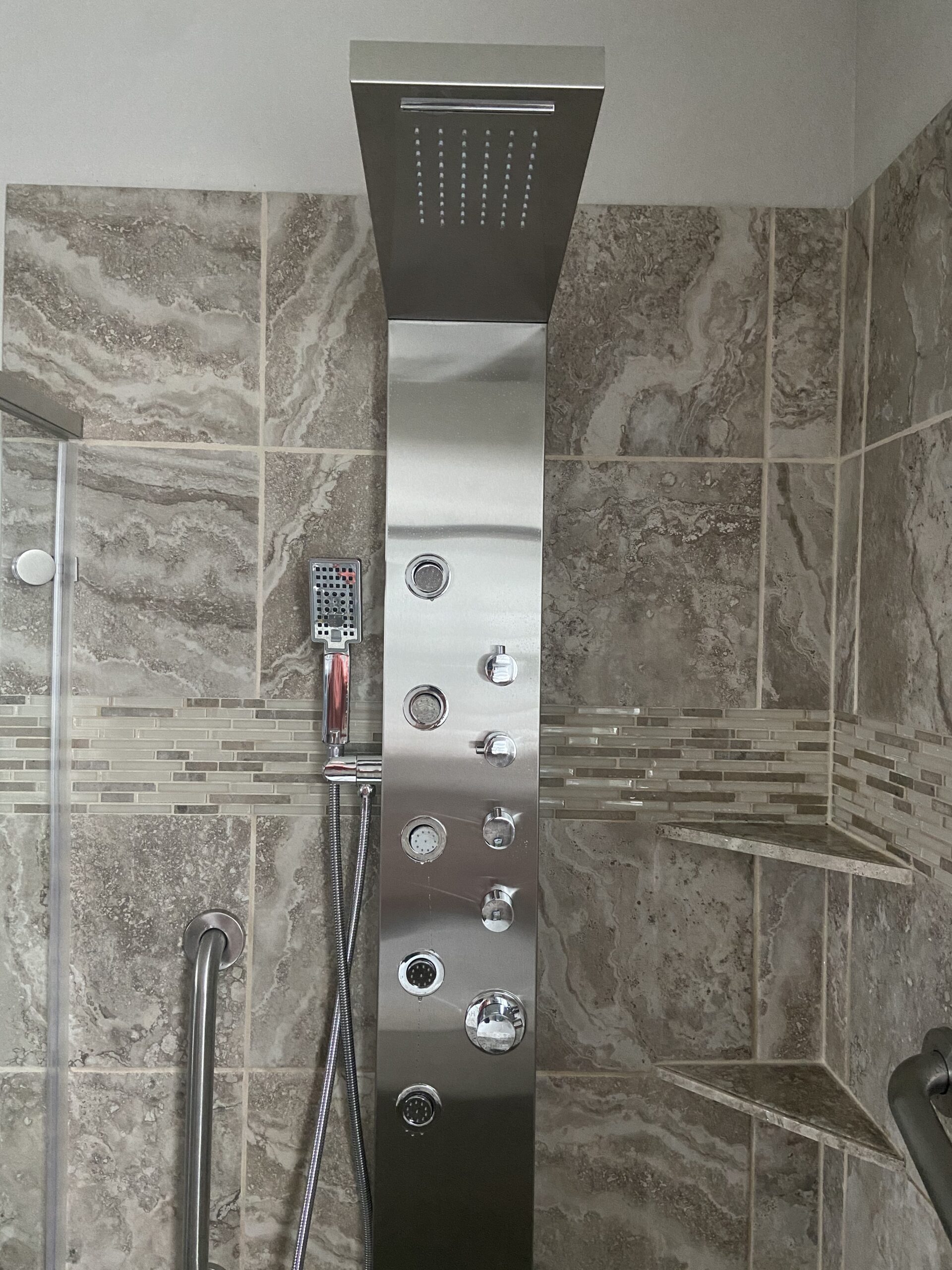 ROVATE Rainfall Waterfall Shower Tower Panel System, 304 Stainless Steel Bathroom Shower Panel Tower with 5 Body Sprays and Flexible Handheld Shower, Shower Column Wall Mount, Delicate Brushed Finish customer photo 1