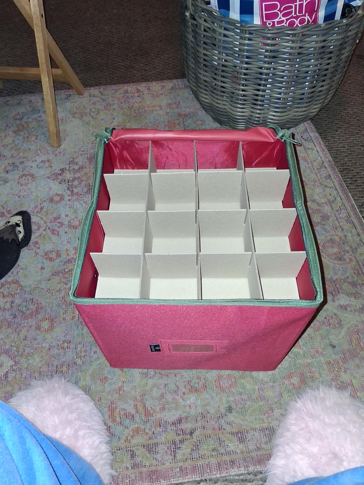 Handy Laundry, Christmas Ornament Storage - Stores up to 64 Holiday Ornaments, Adjustable Dividers, Covered Top, Two Handles. Storage Box Keeps Holiday Decorations Clean & Dry for Next Season. (Red) customer photo 1