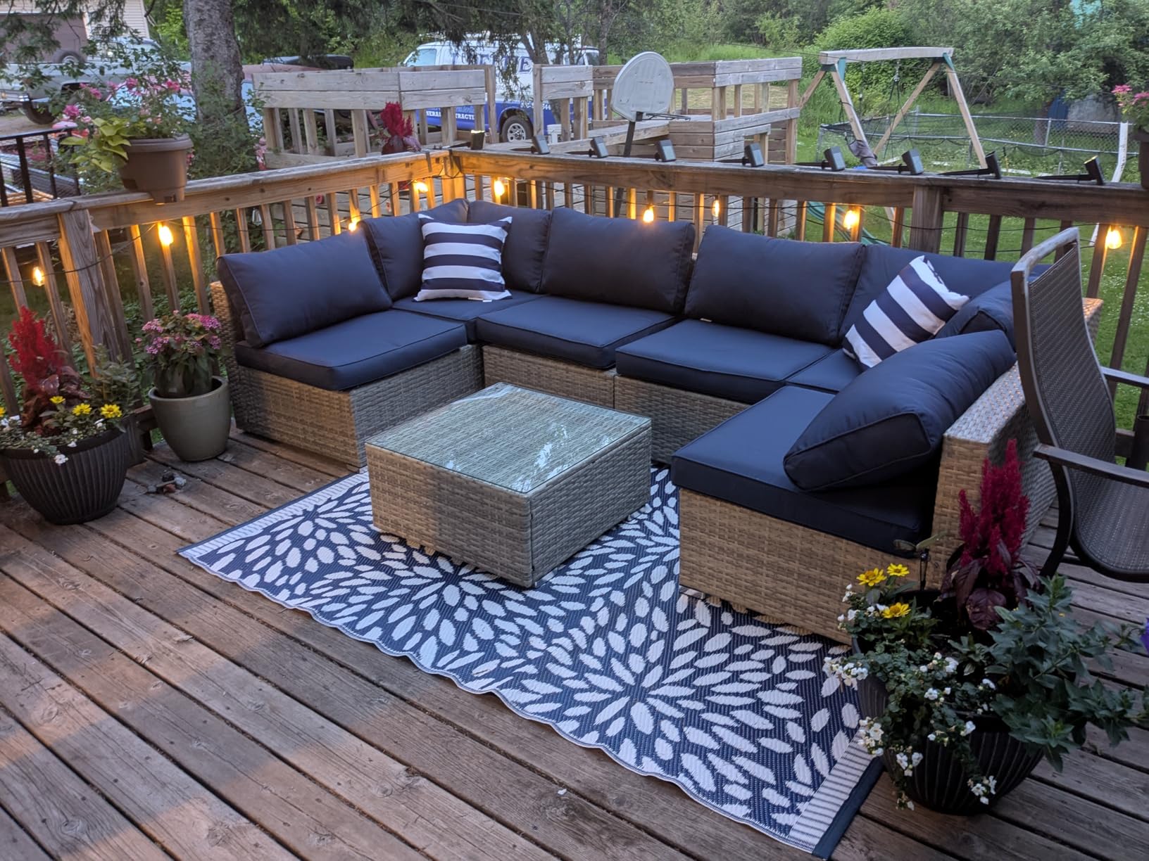 Best Choice Products 7-Piece Modular Outdoor Sectional Wicker Patio Conversation Set w/ 2 Pillows, Coffee Table, Cover Included - Gray/Navy customer photo 1