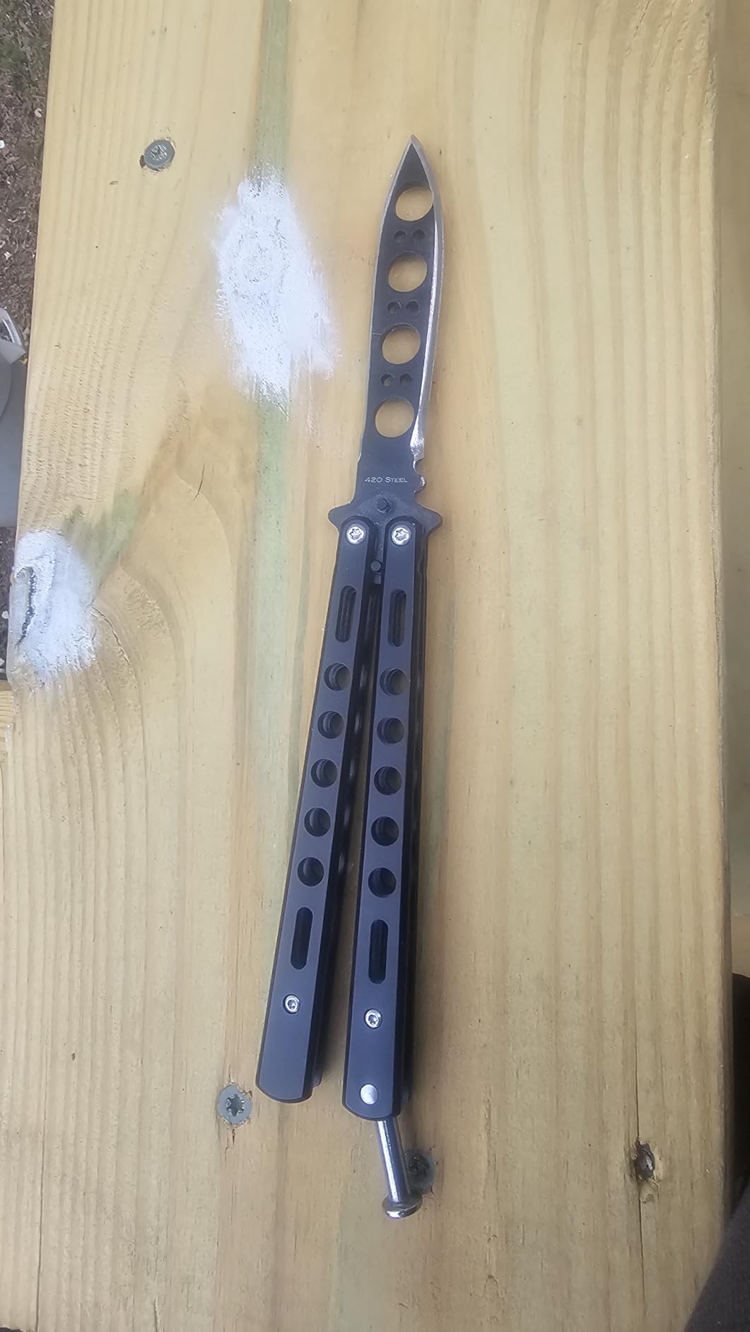 Butterfly Knife - Balisong Trainer - Black Practice Butterfly Trainer with Sure Spring Latch - Balisong Knives NOT Real NOT Sharp Blade - Full Stainless Steel Fake Dull Trick CSGO Fidget Toy K10 B customer photo 1