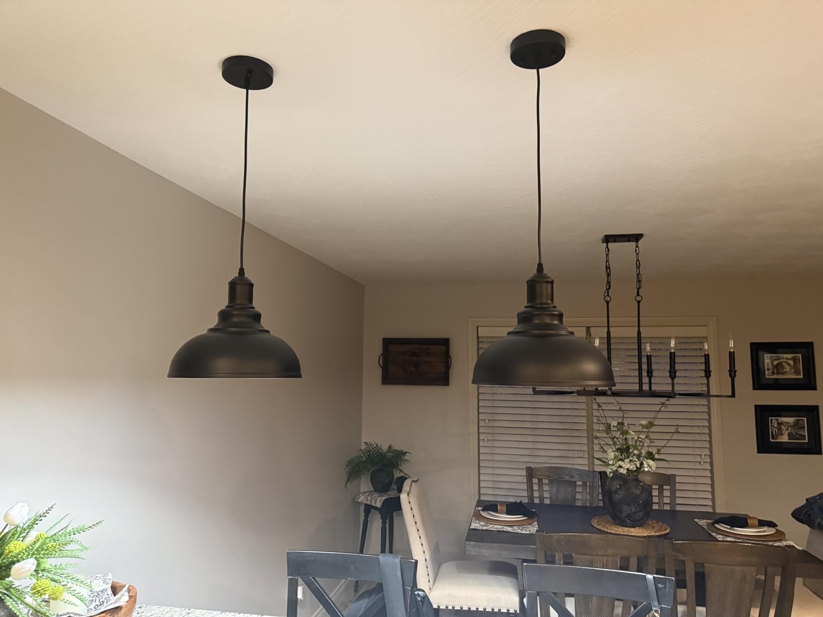 LOEHINLE Pendant Lighting Vintage Industrial Fixtures, Black Metal Farmhouse Lights, Ceiling Lamp for Kitchen Home Island Dining Room Bedroom, 11.4 inches customer photo 2