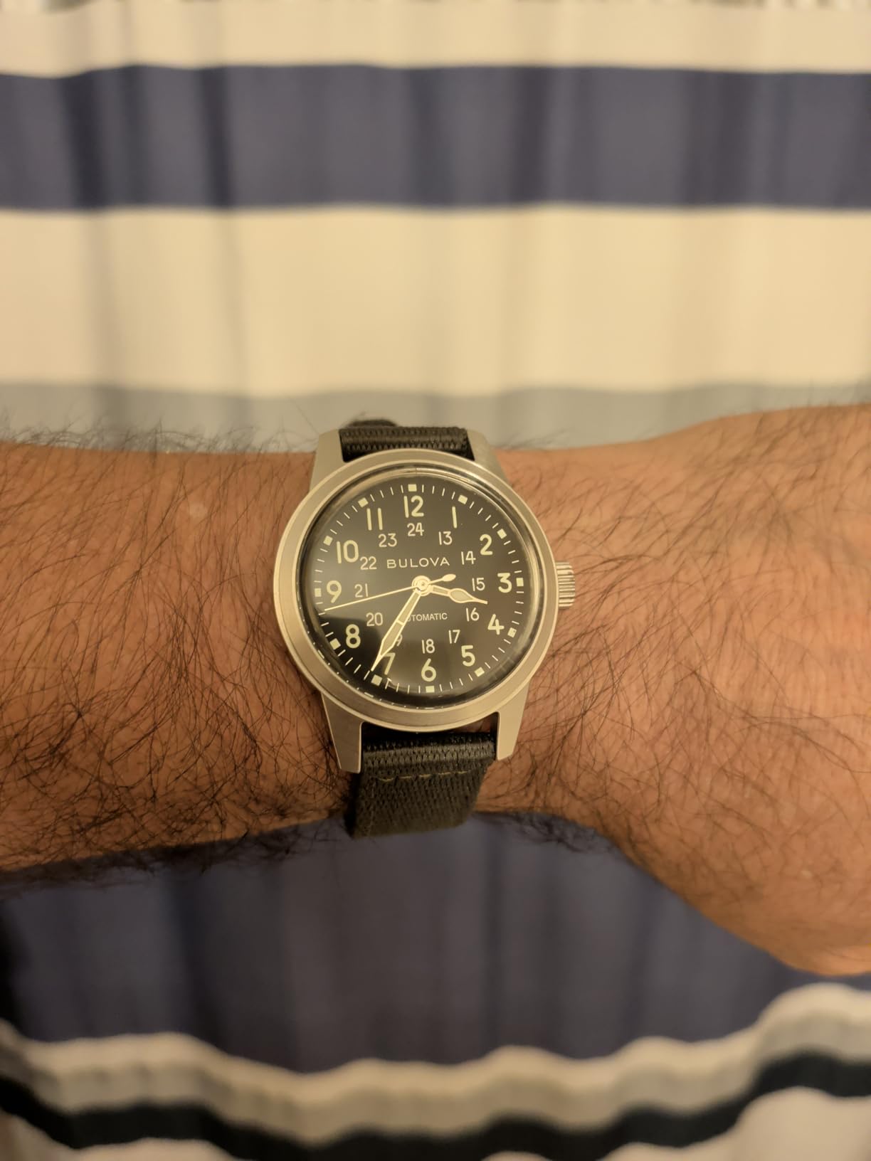 Bulova Men's Military Heritage Hack Veteran's Watchmaking Initiative Watch in Stainless Steel with 3-Hand Automatic, Green NATO Strap Style: 96A259 customer photo 2