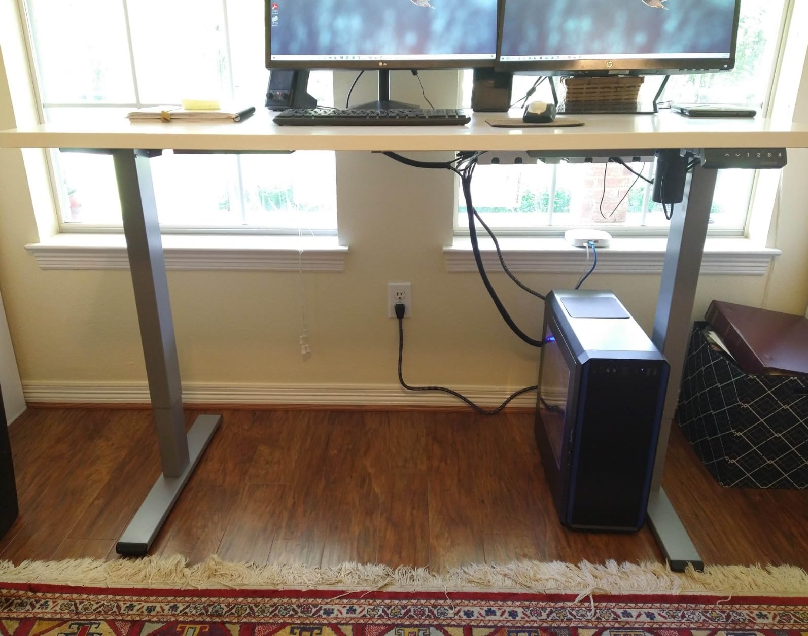 FLEXISPOT EN2 Bamboo Standing Desk with Clamp Power Strip, 48 x 24'' Electric Stand Up Height Adjustable Desk with Cable Management (Black Frame + 48