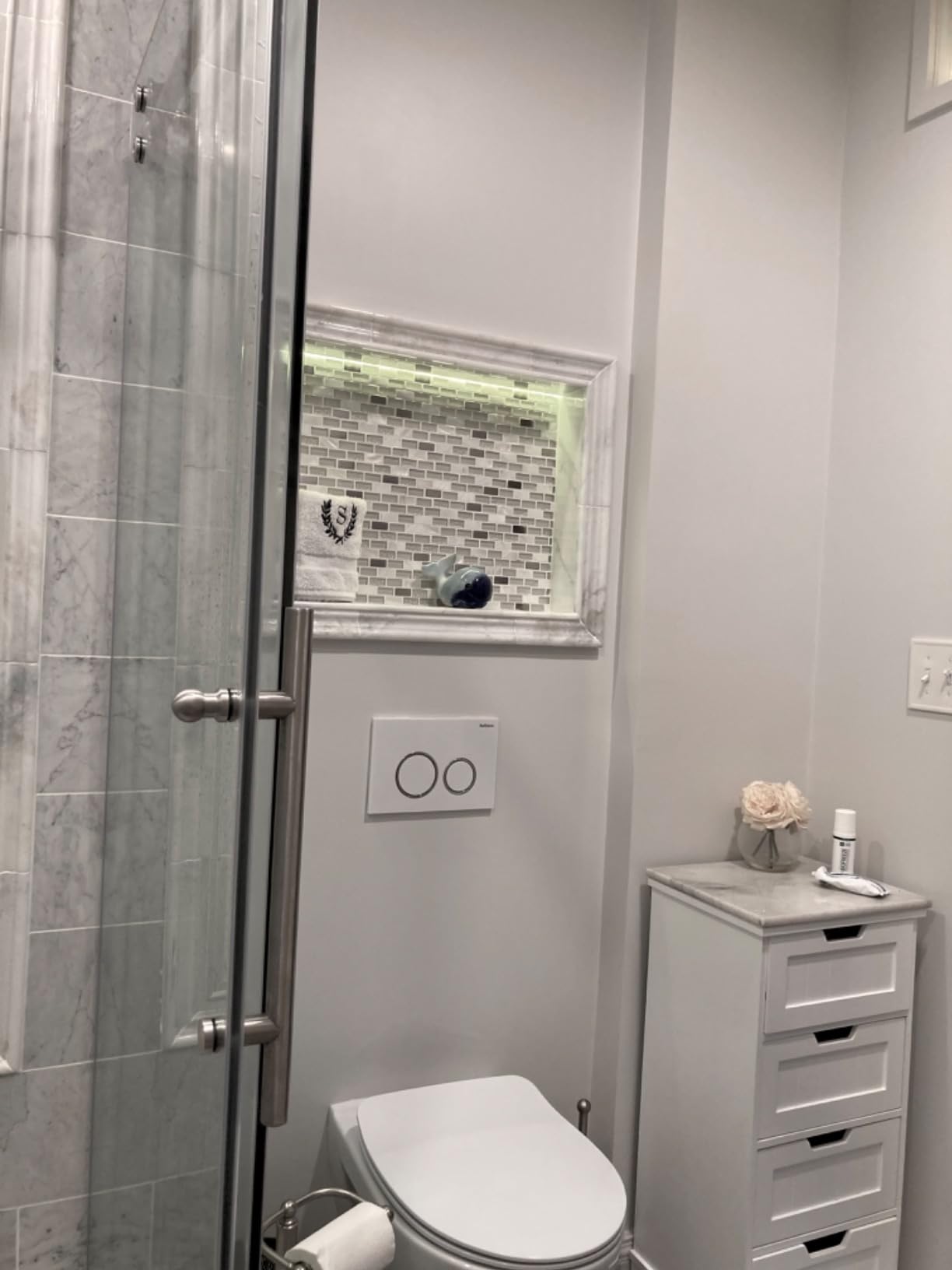 In-Wall Toilet Combo Set - Toilet Bowl with Soft-Close Seat, Wall Hung Tank and Carrier System, Push Buttons Included customer photo 1
