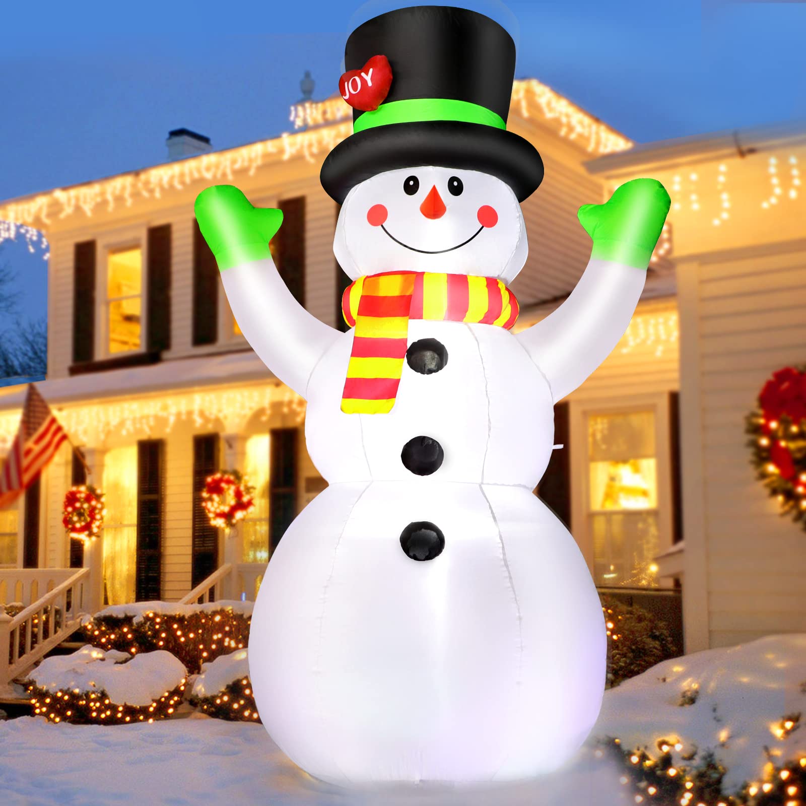 FunFanso 7 FT Christmas Inflatables Snowman Outdoor Decorations, Giant Blow up Snow Man Yard Decor Built-in Bright LED Light Wear Magic Hat, Weatherproof Holiday for Garden Patio Lawn Party Xmas Gifts customer photo 1