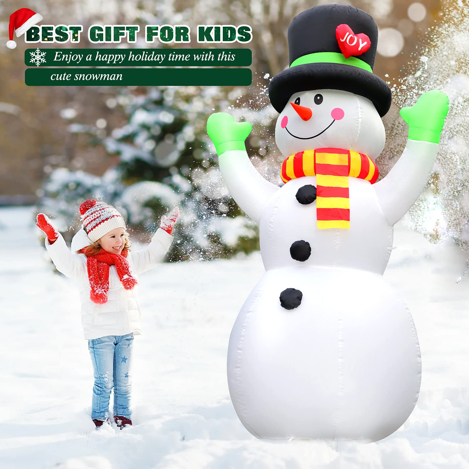 FunFanso 7 FT Christmas Inflatables Snowman Outdoor Decorations, Giant Blow up Snow Man Yard Decor Built-in Bright LED Light Wear Magic Hat, Weatherproof Holiday for Garden Patio Lawn Party Xmas Gifts customer photo 2