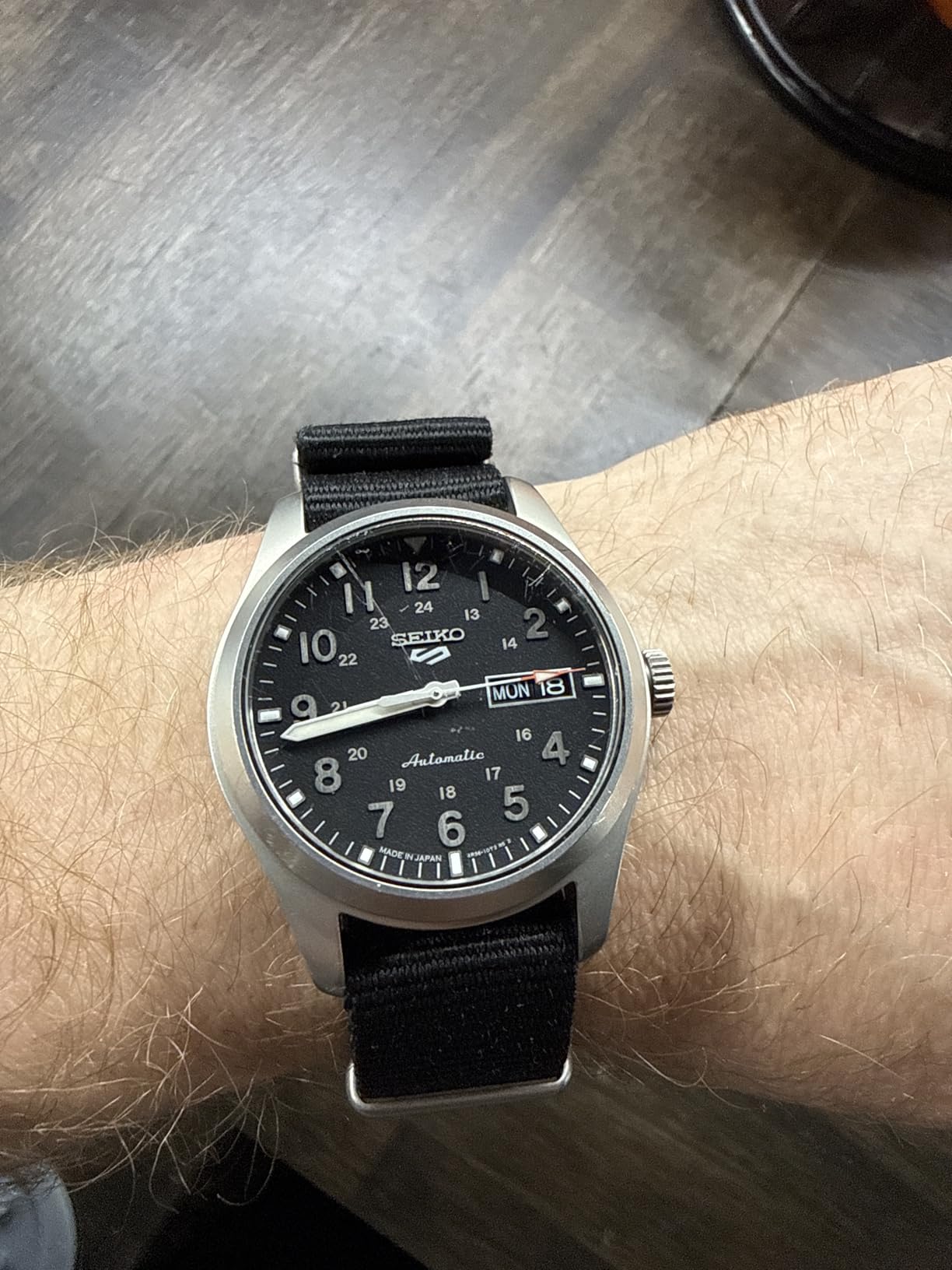 Seiko 5 Sports SRPG37 Automatic Watch for Men - Black Dial, Stainless Steel Case, Black Nylon Strap, 100m Water Resistant, Day/Date Display customer photo 1