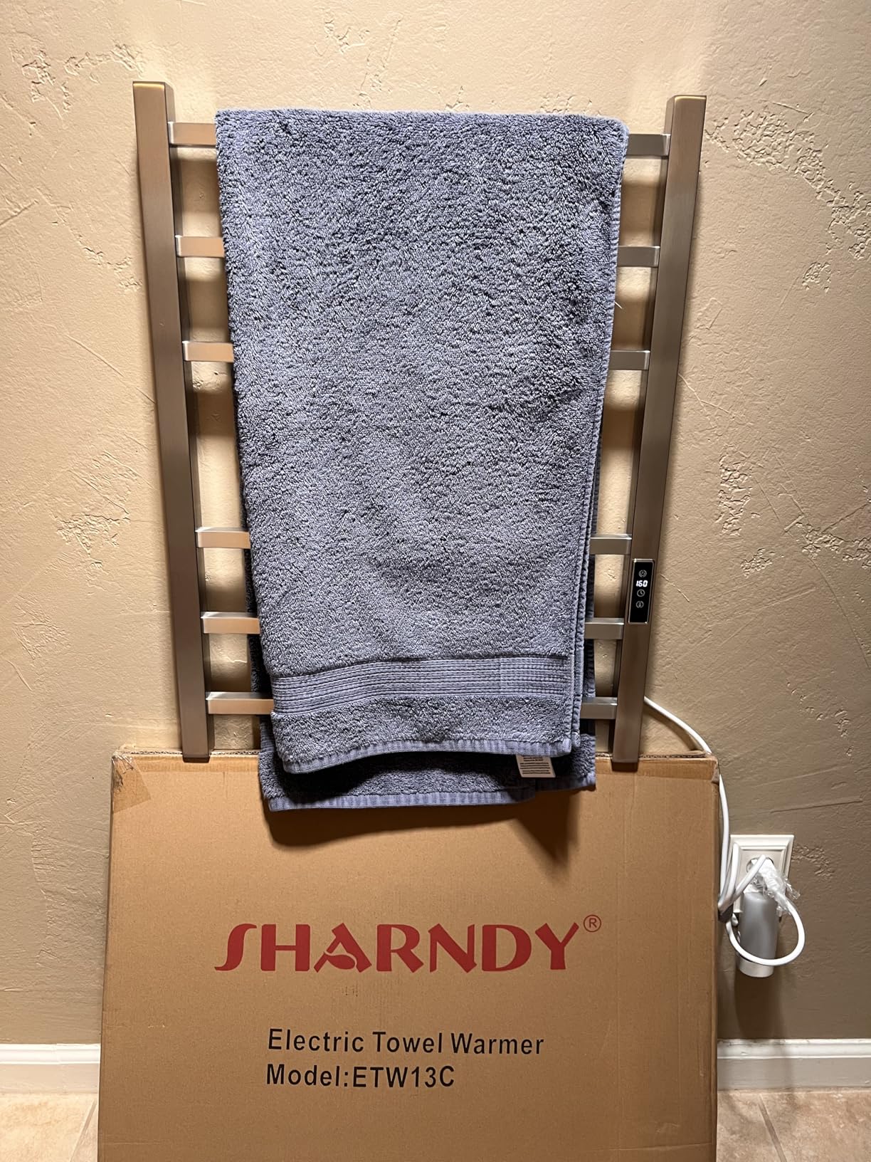 Electric Towel Warmer - Wall Mounted Bathroom Heated Towel Rack, Plug-in Design & Brushed Stainless Steel Finish (Square Brushed with Timer, 6 Bar) customer photo 1