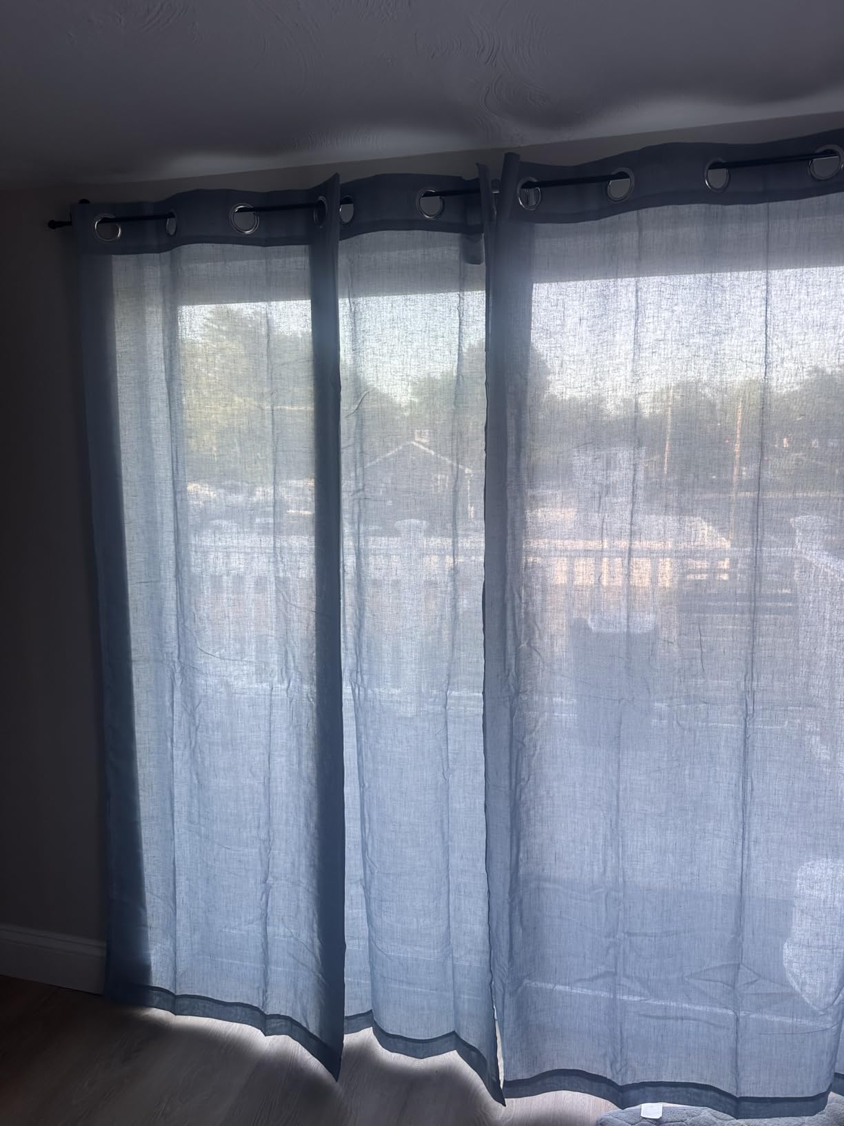 NICETOWN Natural Linen Curtains 84 inch Long 2 Panels Set, Grommet Top Thick Linen Burlap Semi Sheer Vertical Drapes Privacy Assured with Light Filtering for Bedroom/Living Room, W55 x L84 customer photo 2
