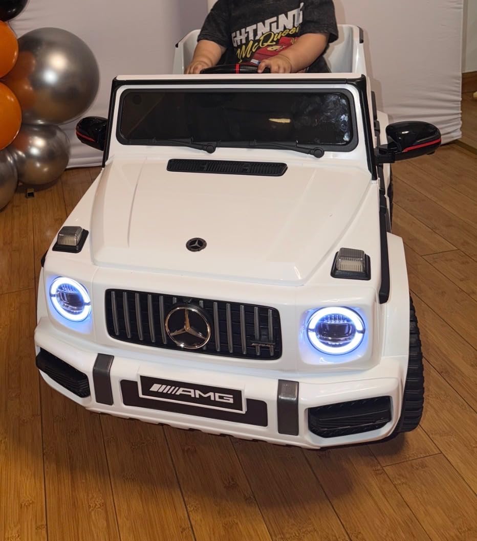 ANPABO Licensed Mercedes-Benz G63 Car for Kids, 12V Ride on Car w/Parent Remote Control, LED Headlights, Music Player & Horn, Soft Start, Low Battery Prompt, Kids Electric Car, White customer photo 1