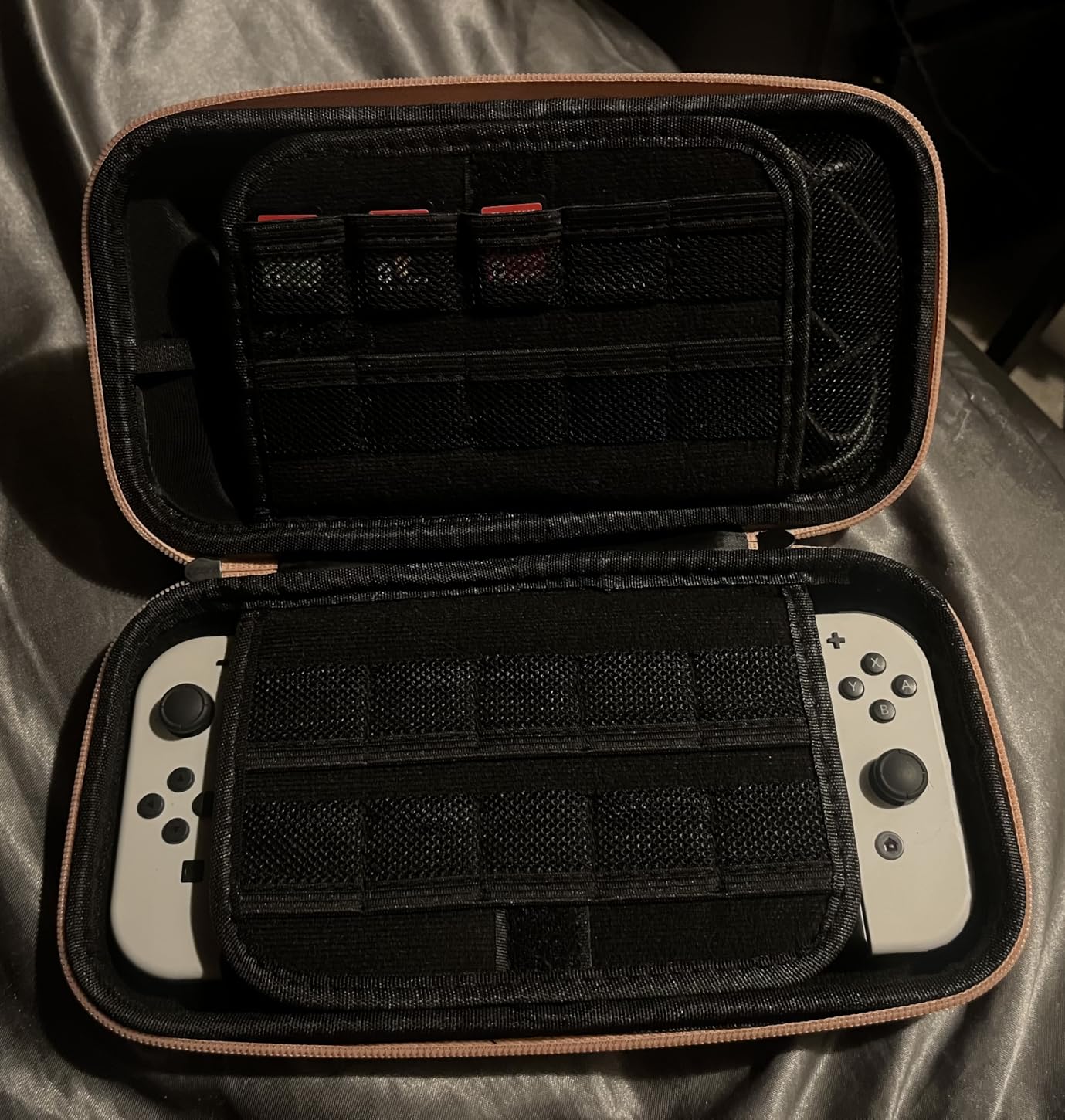 Switch Carrying Case Compatible with Nintendo & OLED, Portable Switch Travel Carry Case Fit for Joy-Con and Adapter, Hard Shell Protective OLED Pouch Bag with 20 Games, Red customer photo 1