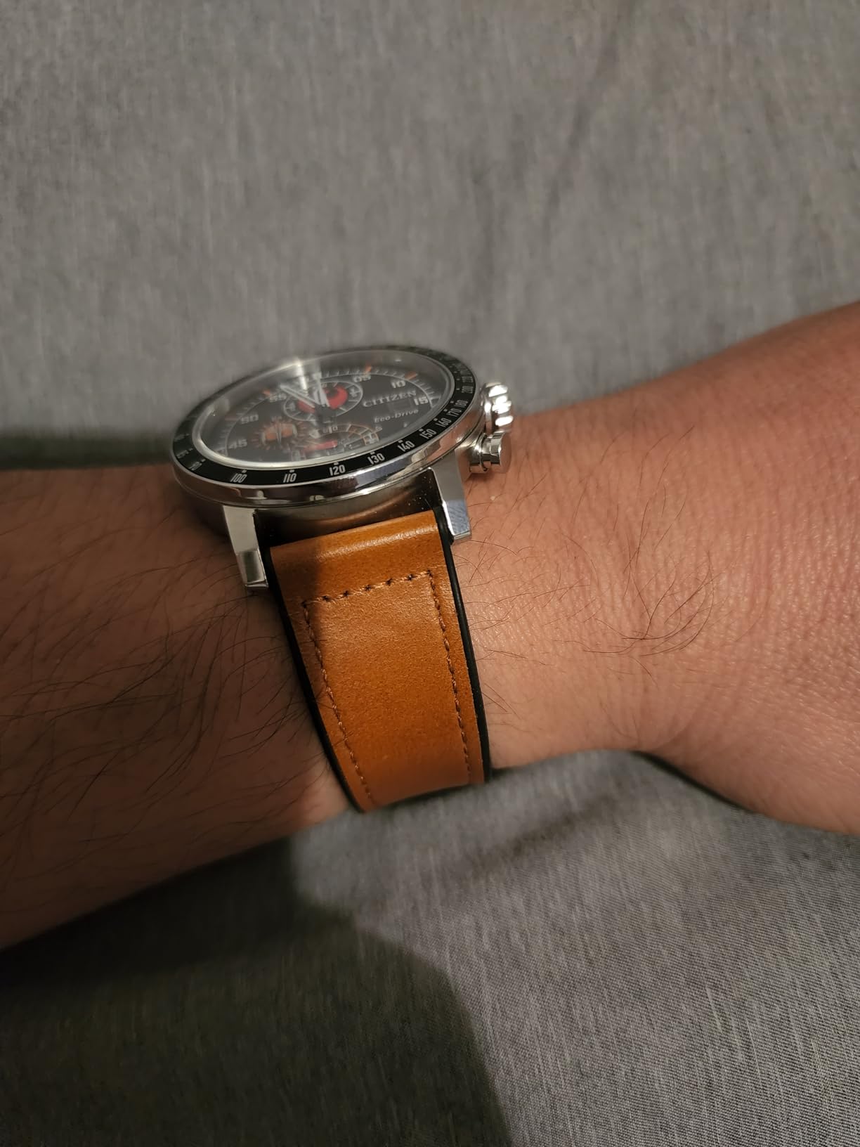 Citizen Eco-Drive Star Wars Men's Watch, Stainless Steel with Orange Leather Strap, Rebel Pilot, Silver-Tone, 44mm (Model: CA4478-56L) customer photo 2