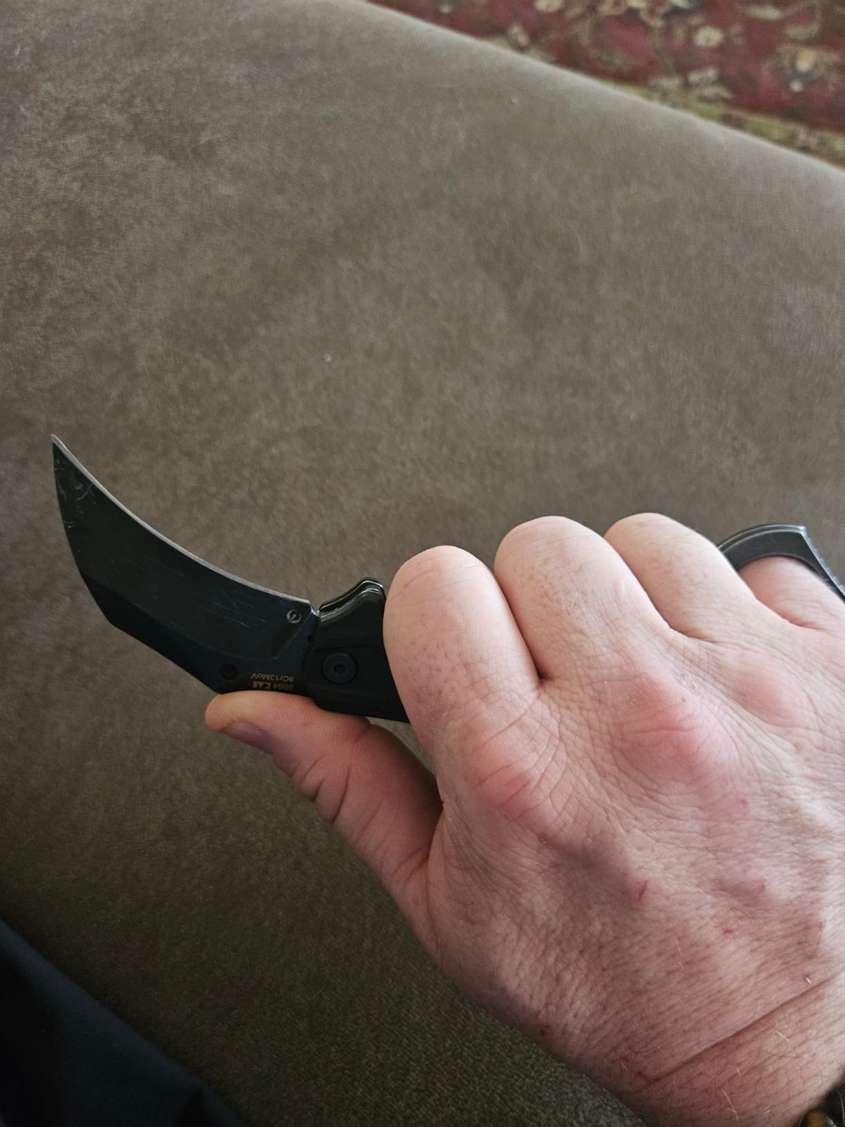 Kershaw Outlier, Tactical Karambit Style Folding Pocket Knife with Assisted Opening, Reverse Grip, Blackwash Finish on Handle, Liner Lock, 2.6 inch Blade with Deep Carry Pocketclip customer photo 2