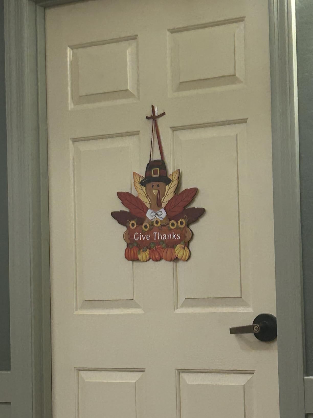 Thanksgiving Turkey Door Sign Decor, Wooden Wreath for Front Door Hanger, Yard Farmhouse Home Gobble Sign Give Thanks, Rustic Autumn Harvest Sunflowers Pumpkins Thanksgiving Party Decorations customer photo 1