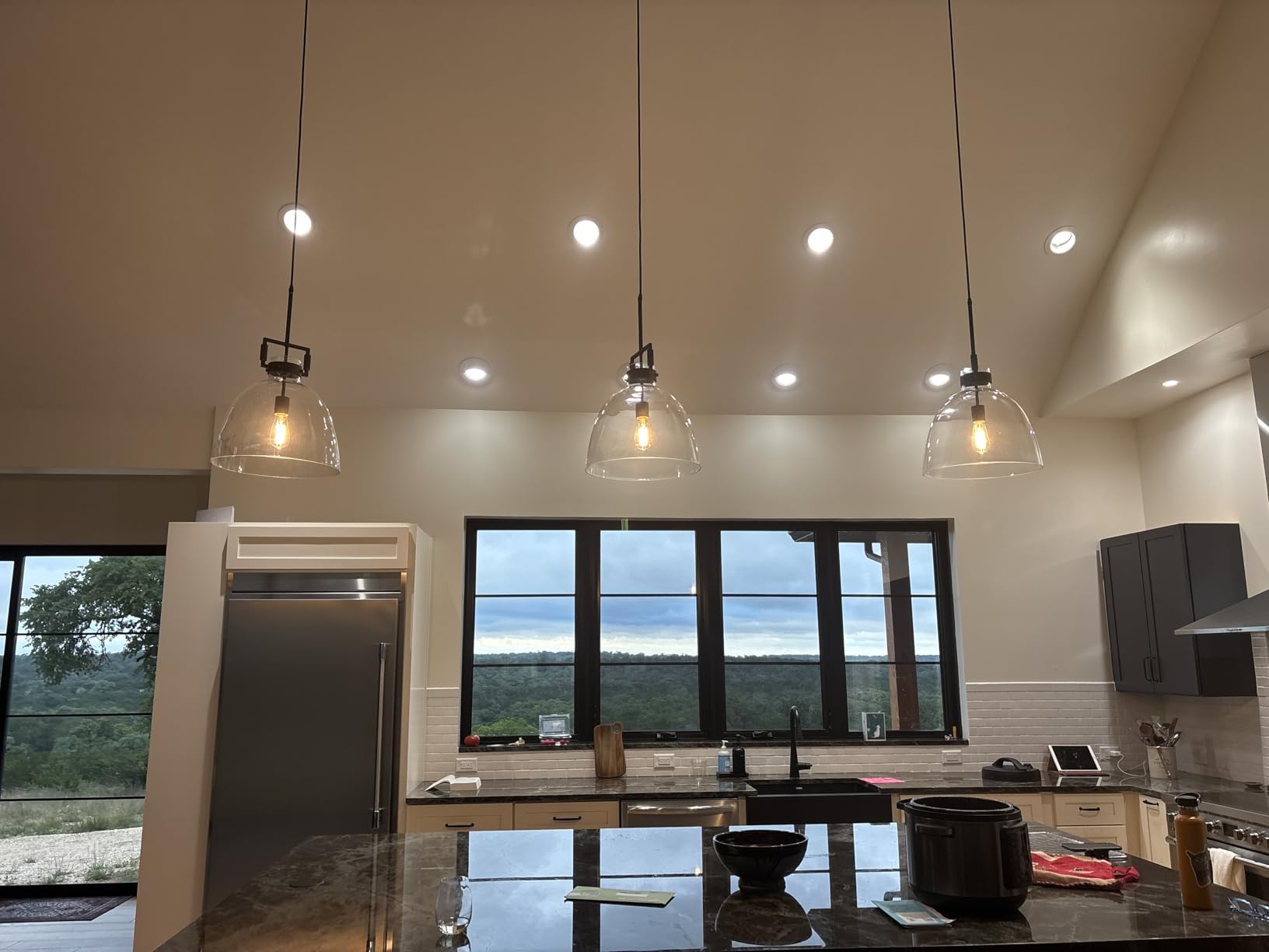 Nathan James Leigh Pendant Lighting, Hanging Ceiling Light with Oversized Glass Shade and Adjustable Cord, for Kitchen Island or Entryway, Vintage Brass/Clear customer photo 1