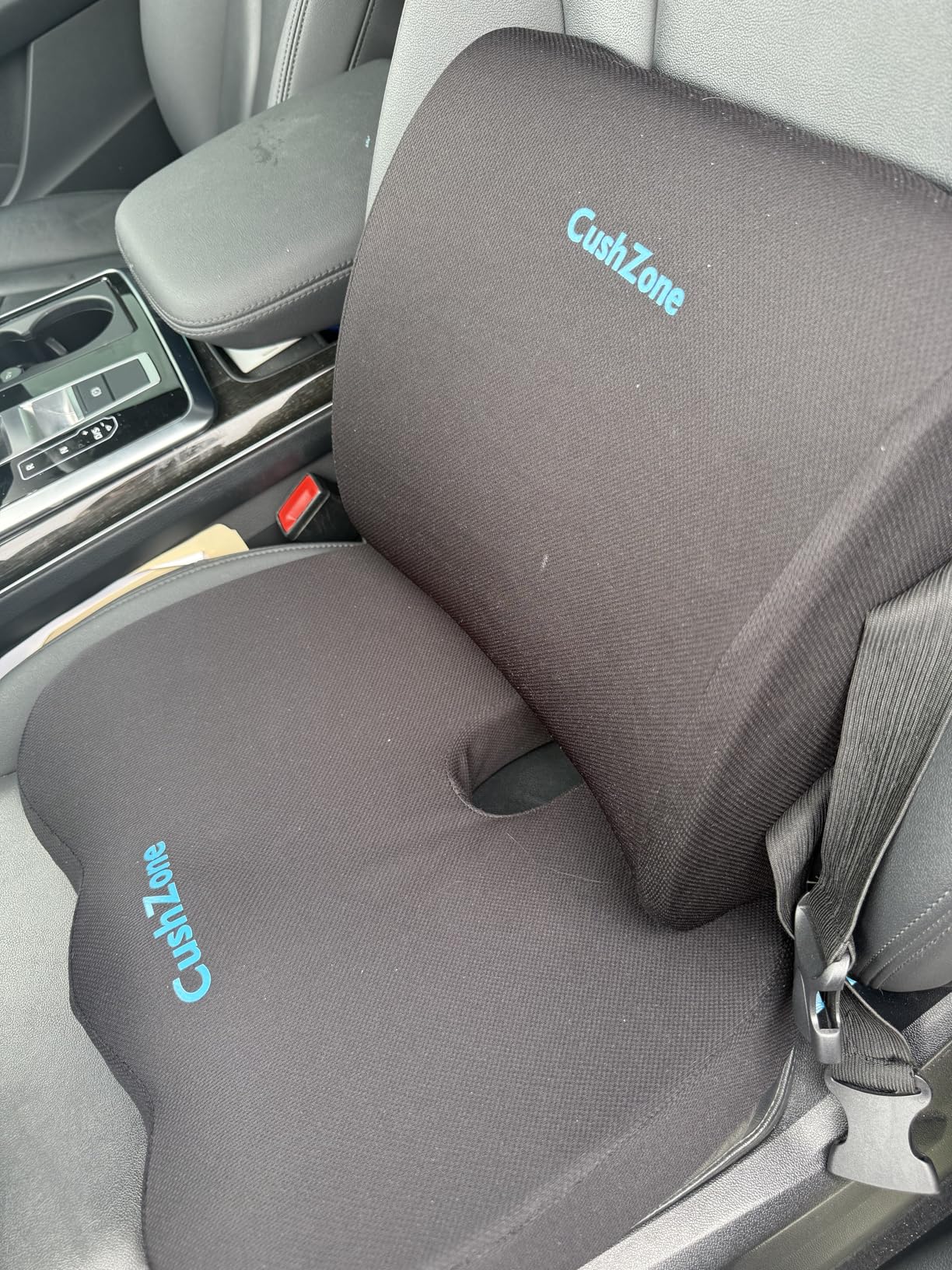 CushZone Ergonomic Seat Cushion & Lumbar Support Pillow - Memory Foam for Sciatica Pain Relief & Posture Correction, Non-Slip Chair Cushions for Office Chair/Car/Wheelchair/Travel (Black) customer photo 1