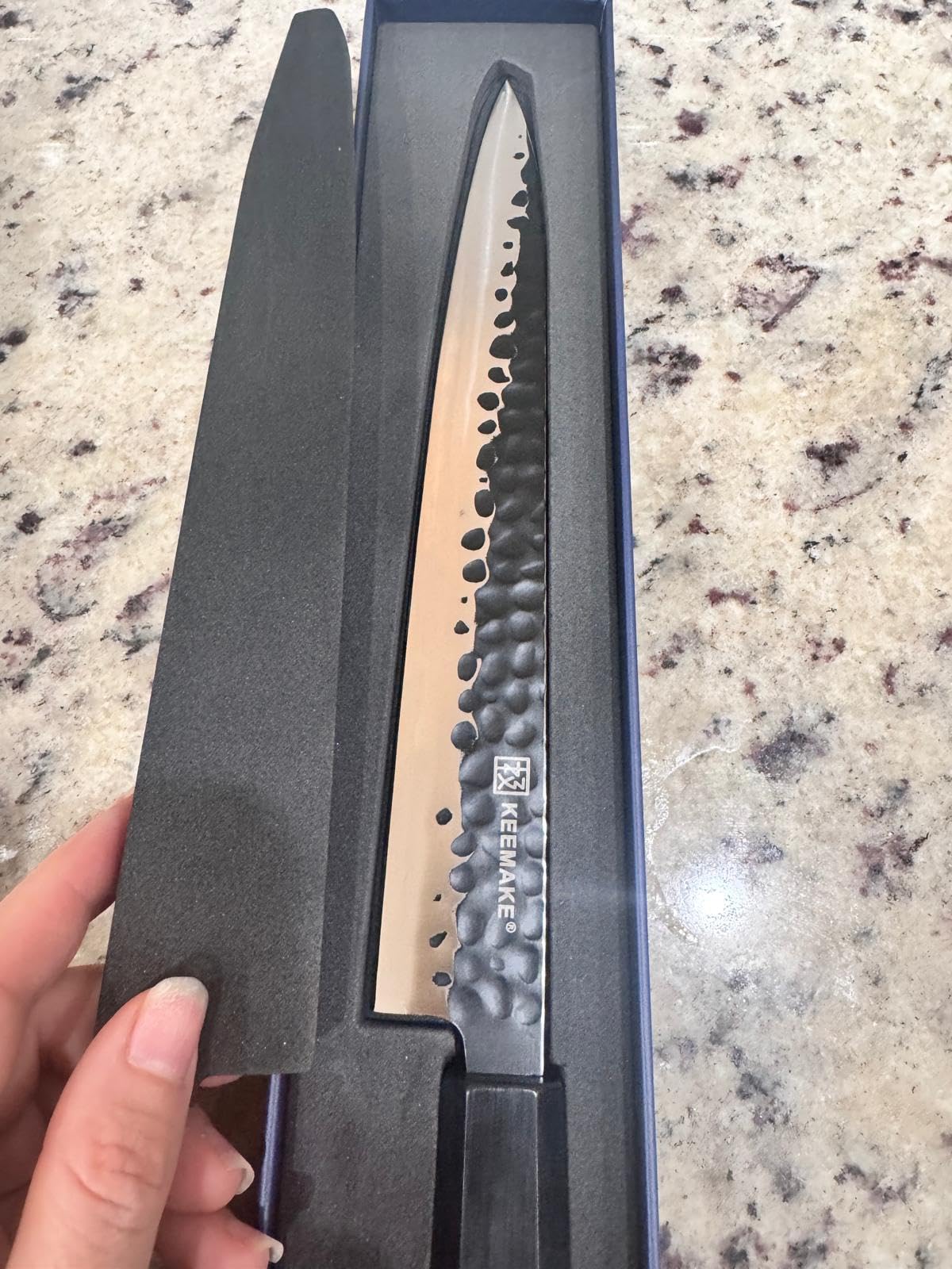 KEEMMAKE Sushi Knife Japanese Sashimi Knives 10 Inch, 440C Stainless Steel Yanagiba Knife, Kitchen Chef Knives with G10 Rosewood Handle for Cutting Sushi & Sashimi, Fish Filleting, Gift Box Included customer photo 2